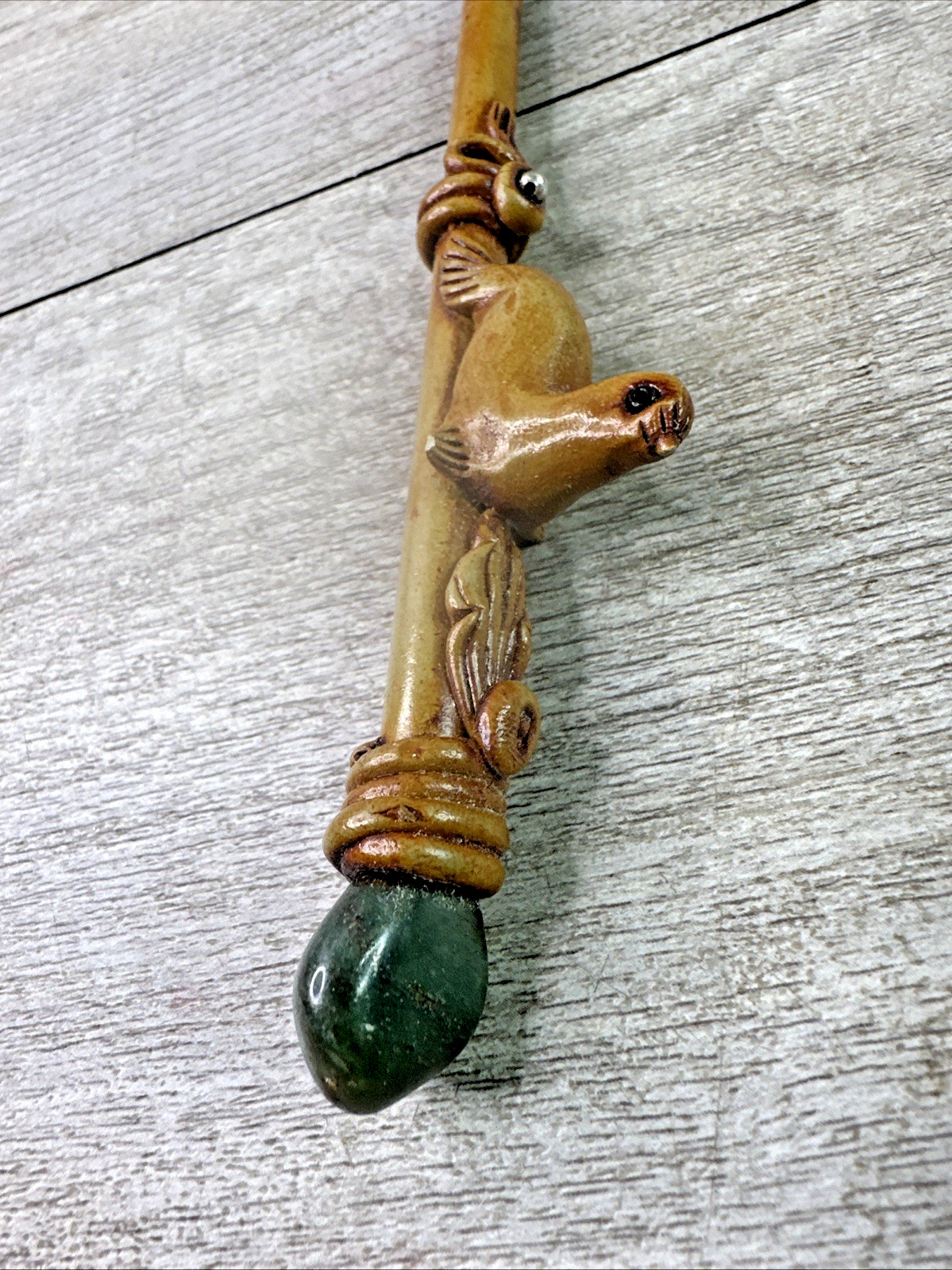 Unique Vtg Lot Of 3 Novelty Hand Detailed Pens Seal, Elephant & Rabbit w/Agates