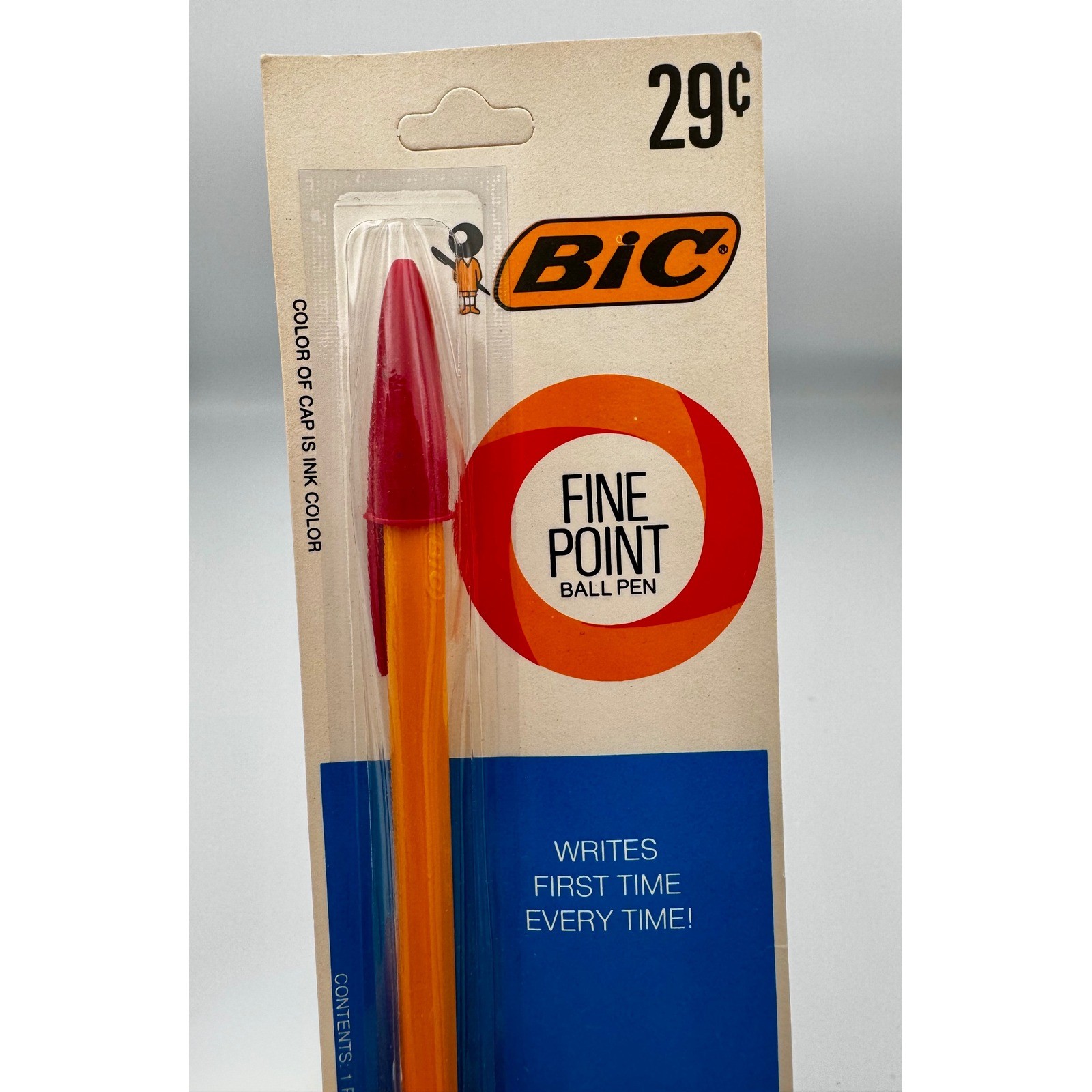 Vintage BIC Fine Point Ball Pen 29¢ F-25B Orange Barrel Maroon Cap Red Ink NOS