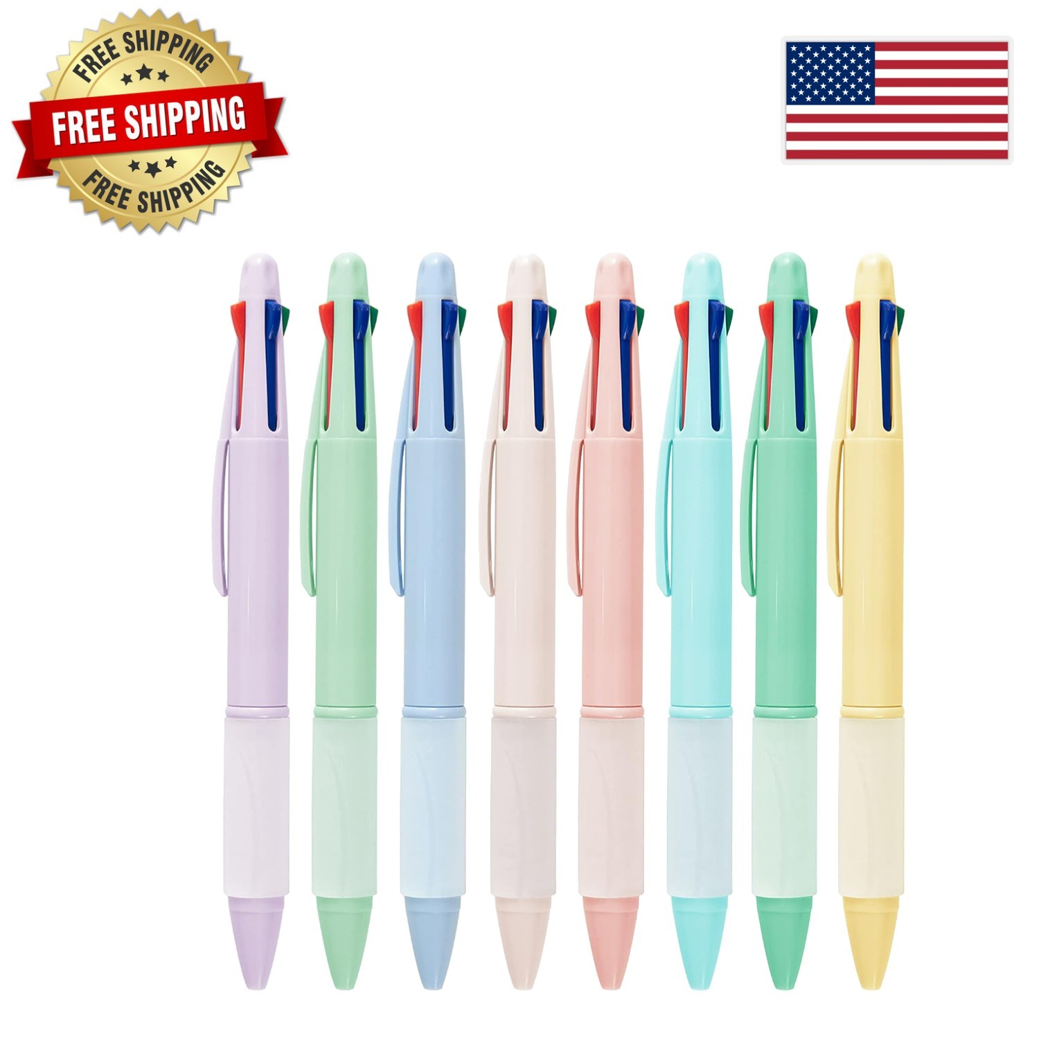Assorted Color 4-in-1 Refillable Pens – Soft Grip, 1.0mm Medium Point, 8 Count