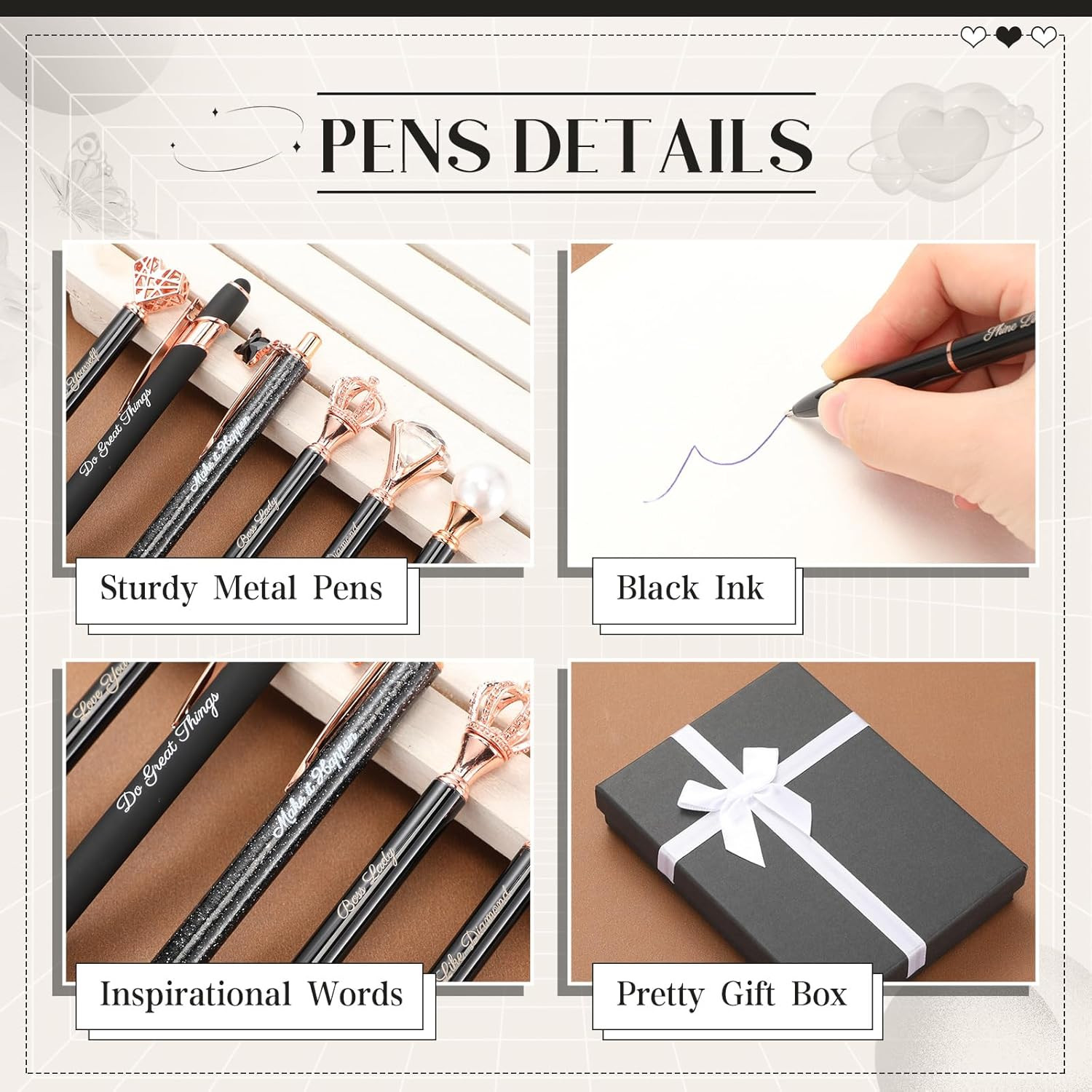 6 Pcs Fancy Pens for Women Crystal Diamond Pen for Journaling Pretty Glitter Bal