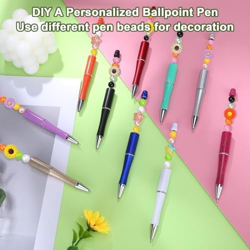 20 Pcs Beaded Pens, Beadable Pens Bulk Colored, Focal Bead Pen with 40pcs Black