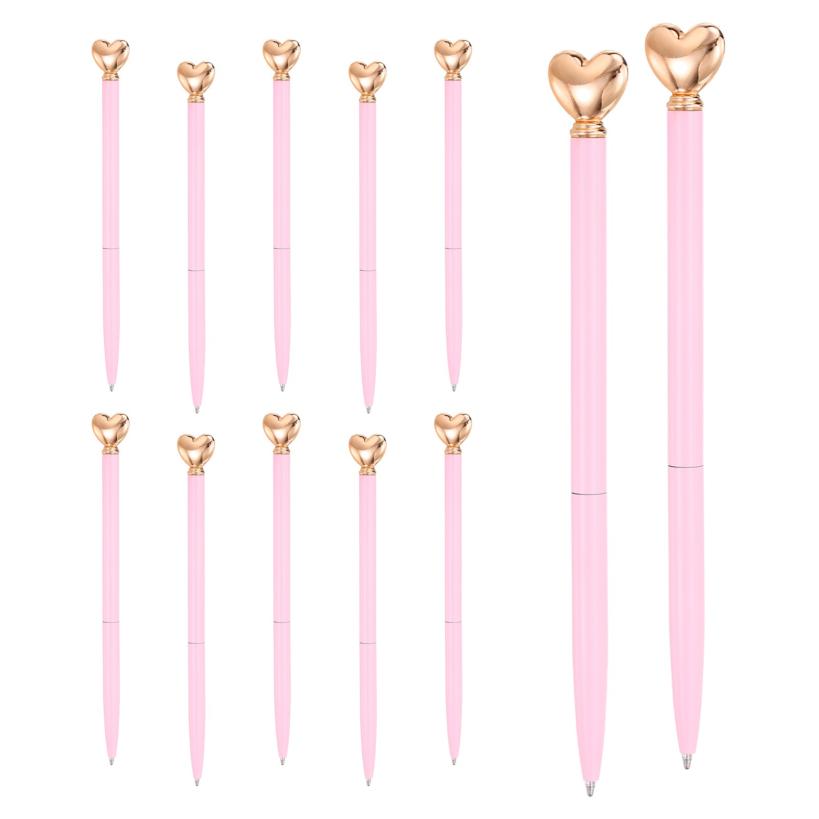 Heart Pens 1.0 mm Black Ink, 12 Pcs Metal Cute Pens Ballpoint, Pink/Rose Gold