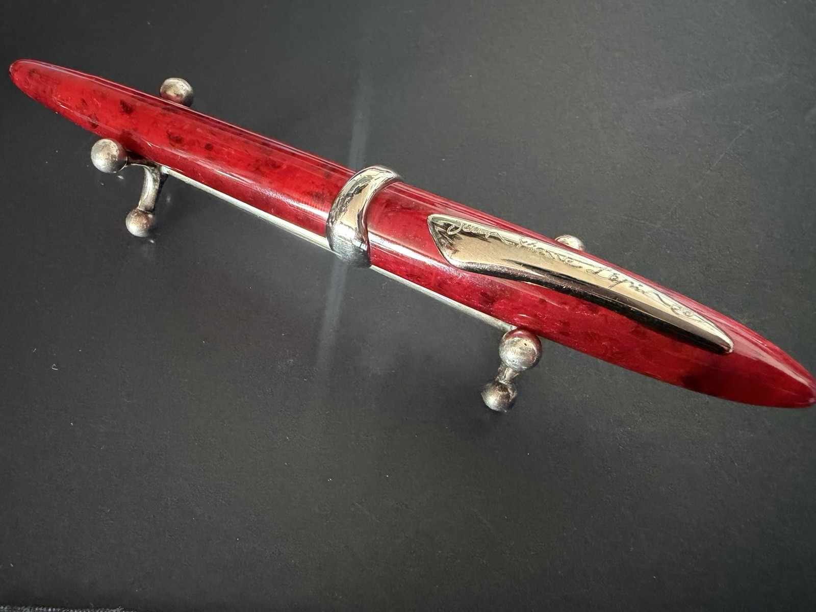 JEAN PIERRE LEPINE French Vintage Mother of Pearl Red Resin Rollerball Pen