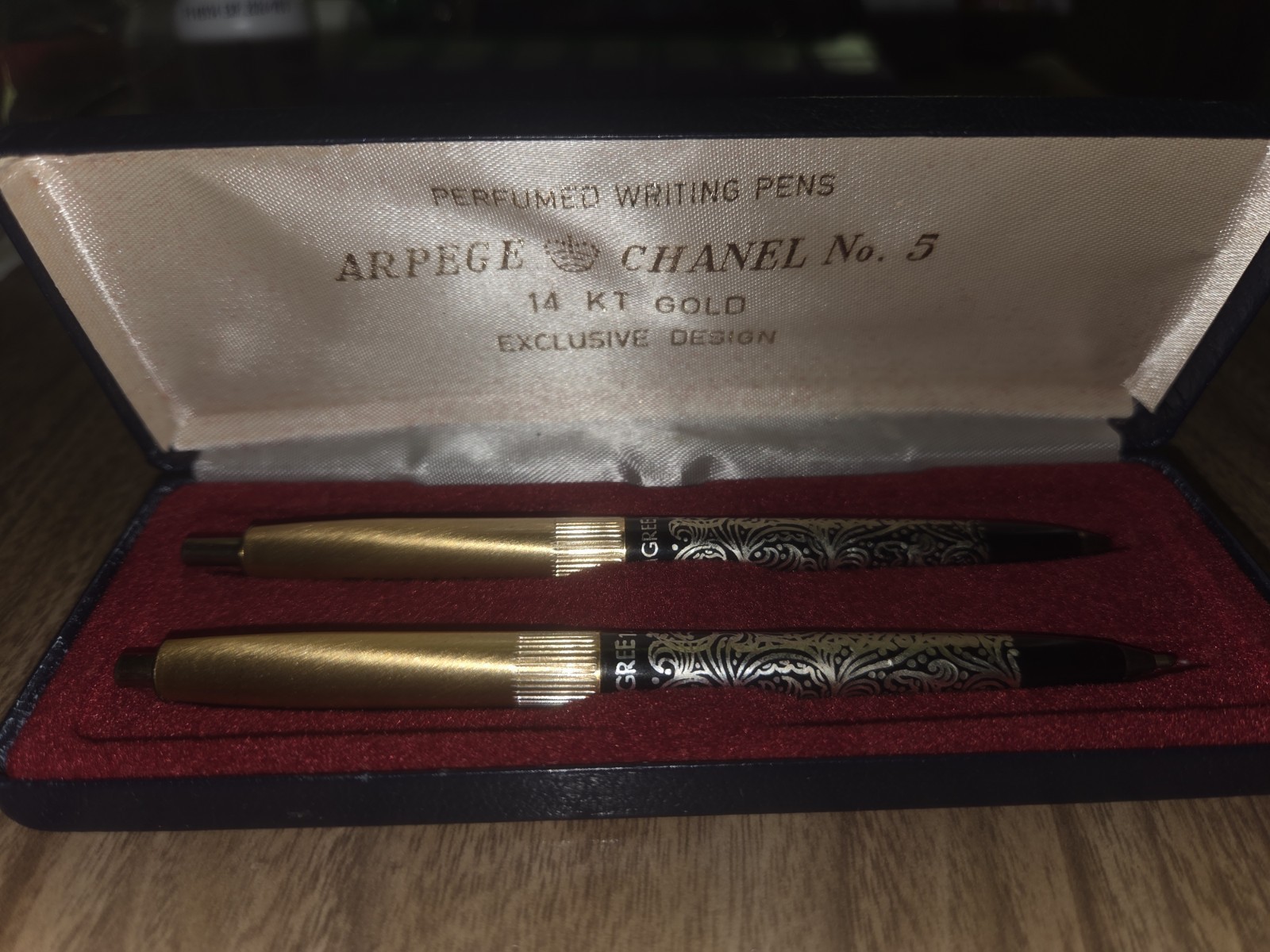 Vintage Arpege & Channel No. 5 Perfumed Writing Pens 14k Gold Filigree Set, H12
