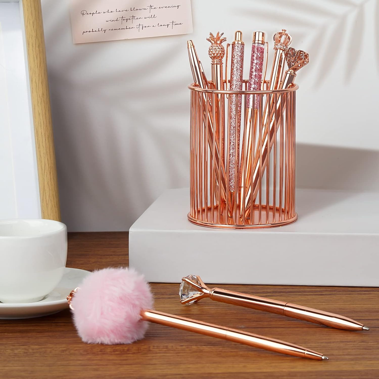 8Pcs Rose Gold Pens Crystal Diamond Pens with Black & Blue Ink | Fancy Pens for