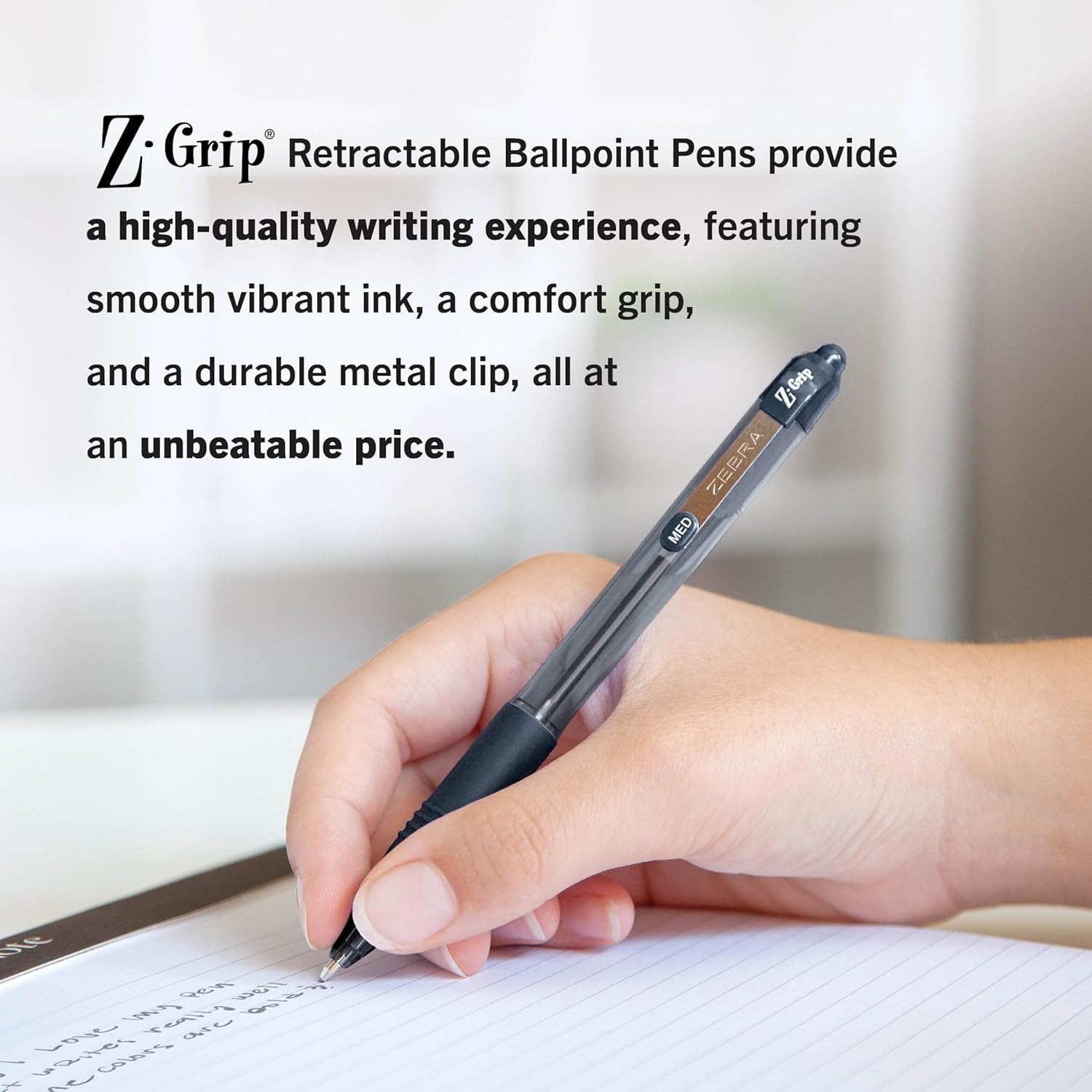 Ergonomic Z-Grip Retractable Ballpoint Pens, 1.0mm, Black and Blue Ink, 18-Pack