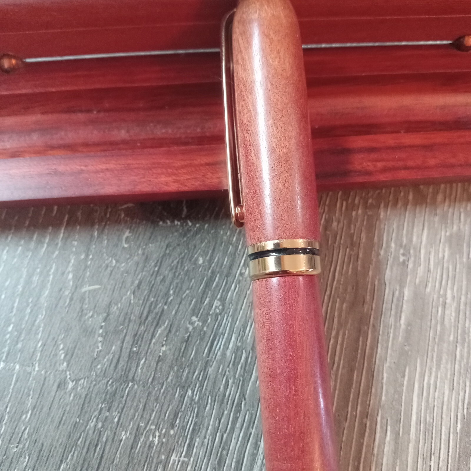 Mohagonay Wood Case & Writing Pen INK PEN WORKS Unbranded Brown & Gold
