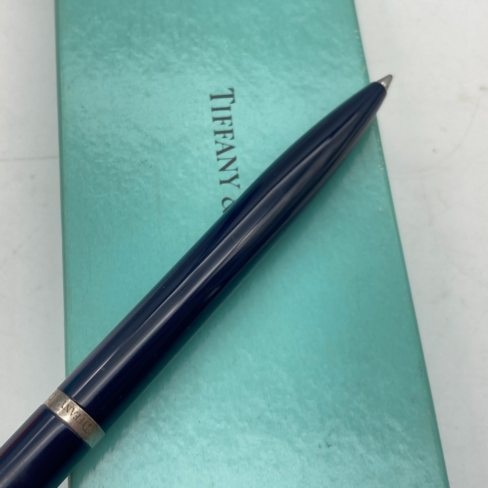 Tiffany & Co. Ballpoint Pen T Clip Navy Enamel Silver Black ink 31.4g