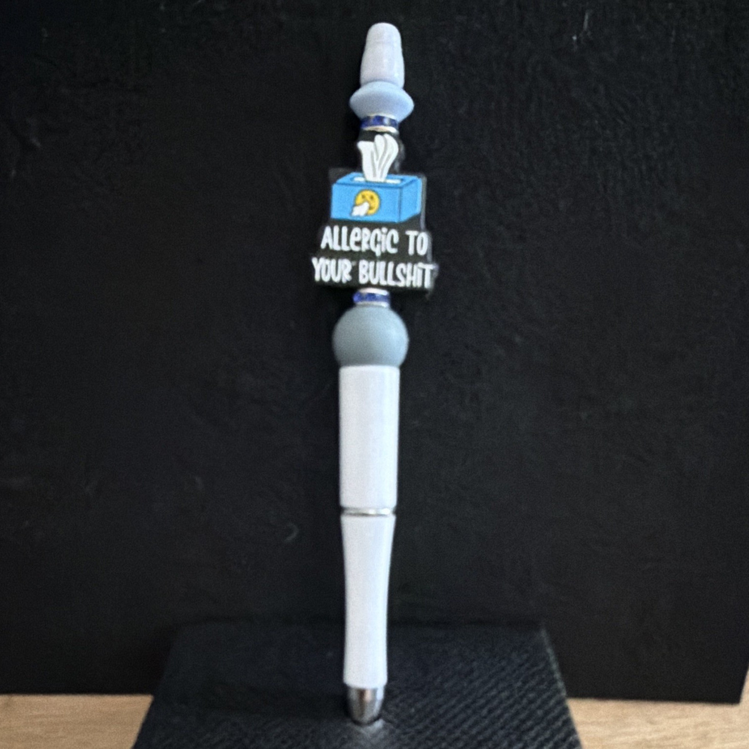 Novelty Ballpoint Pen w/ «Allergic To Your Bullshit» Charm, Black Ink