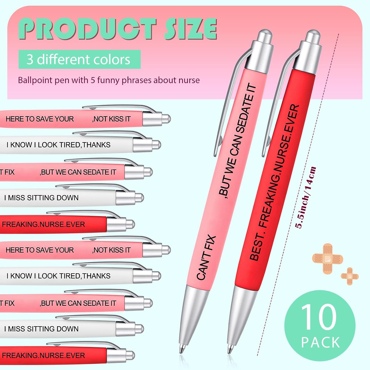 10 Pcs Nurses Ballpoint Pens Funny RN Gifts for Nurses Cute Gifts Black Ink W…