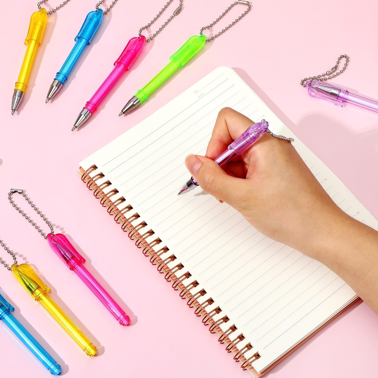 60 Pcs Mini Keychain Ballpoint Pens – Colorful Pocket Size with Keyring, 1.0mm I