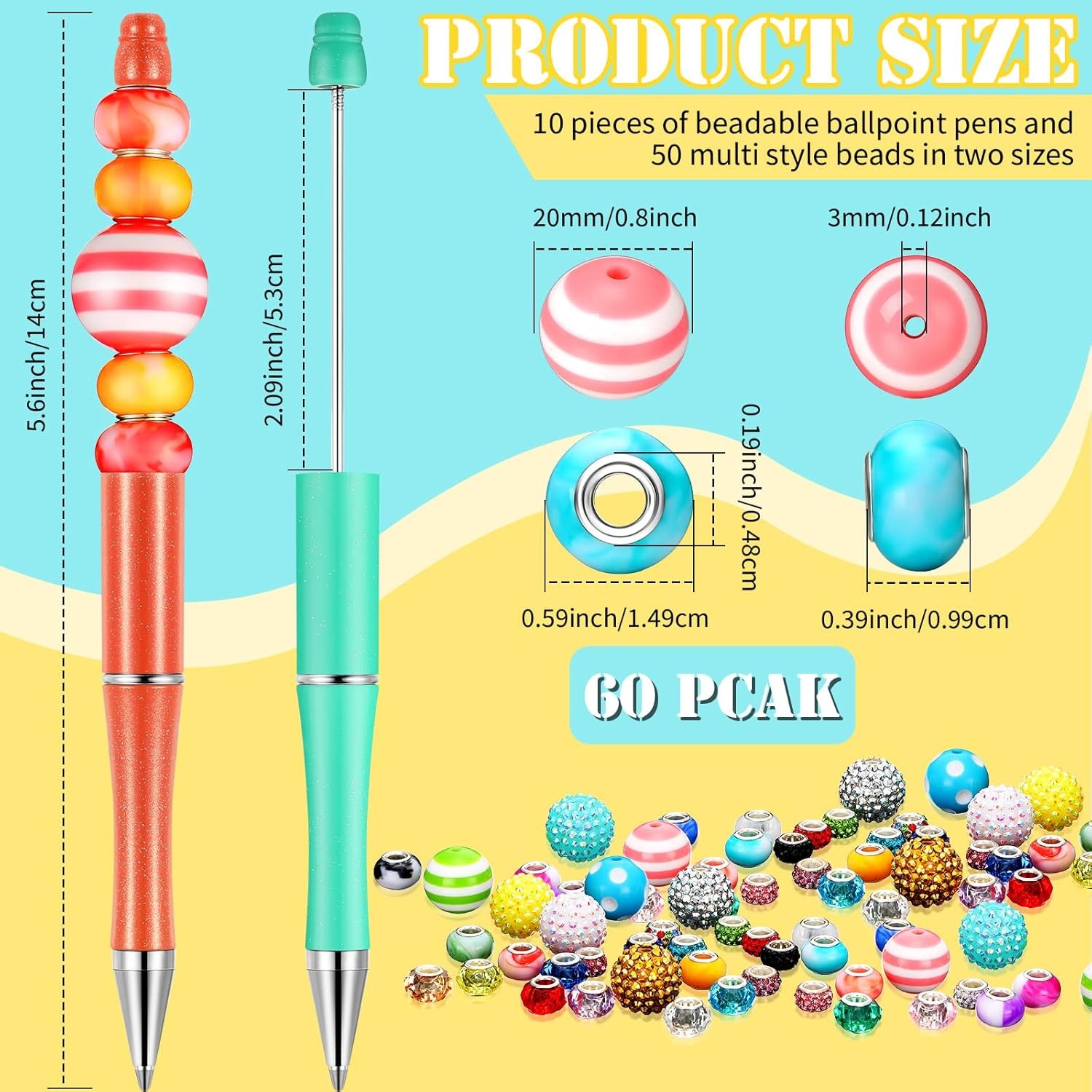 Beadable Pen Bead Pens with Assorted Colors Beads for Pens Multicolor Ballpoint
