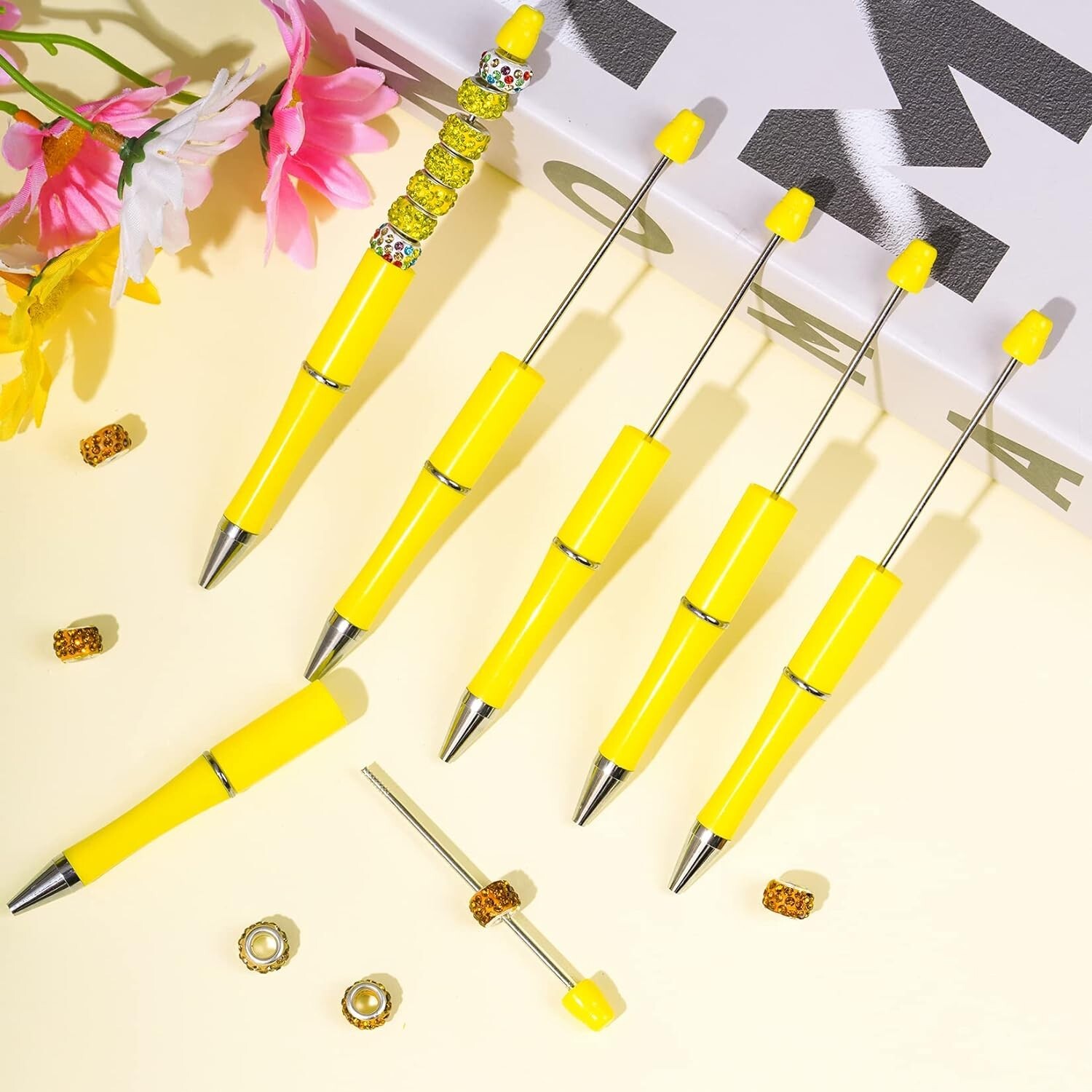 Versatile Yellow Bead Pens – Smooth DIY Writing Instruments for Creative Gifting