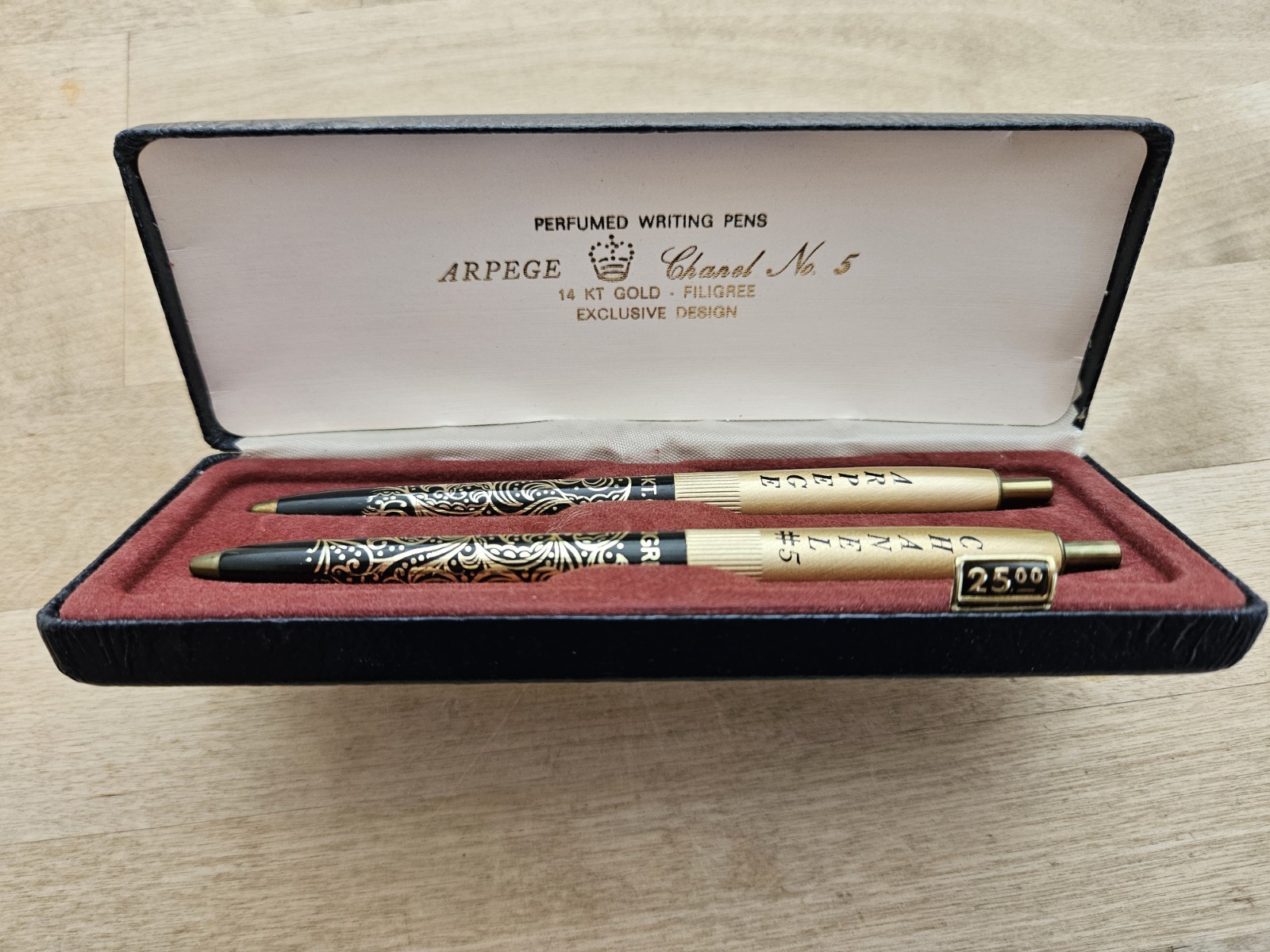 Arpege CHANEL No 5 Ballpoint Pen Set Vintage 14kt Gold Perfumed Writing Pens