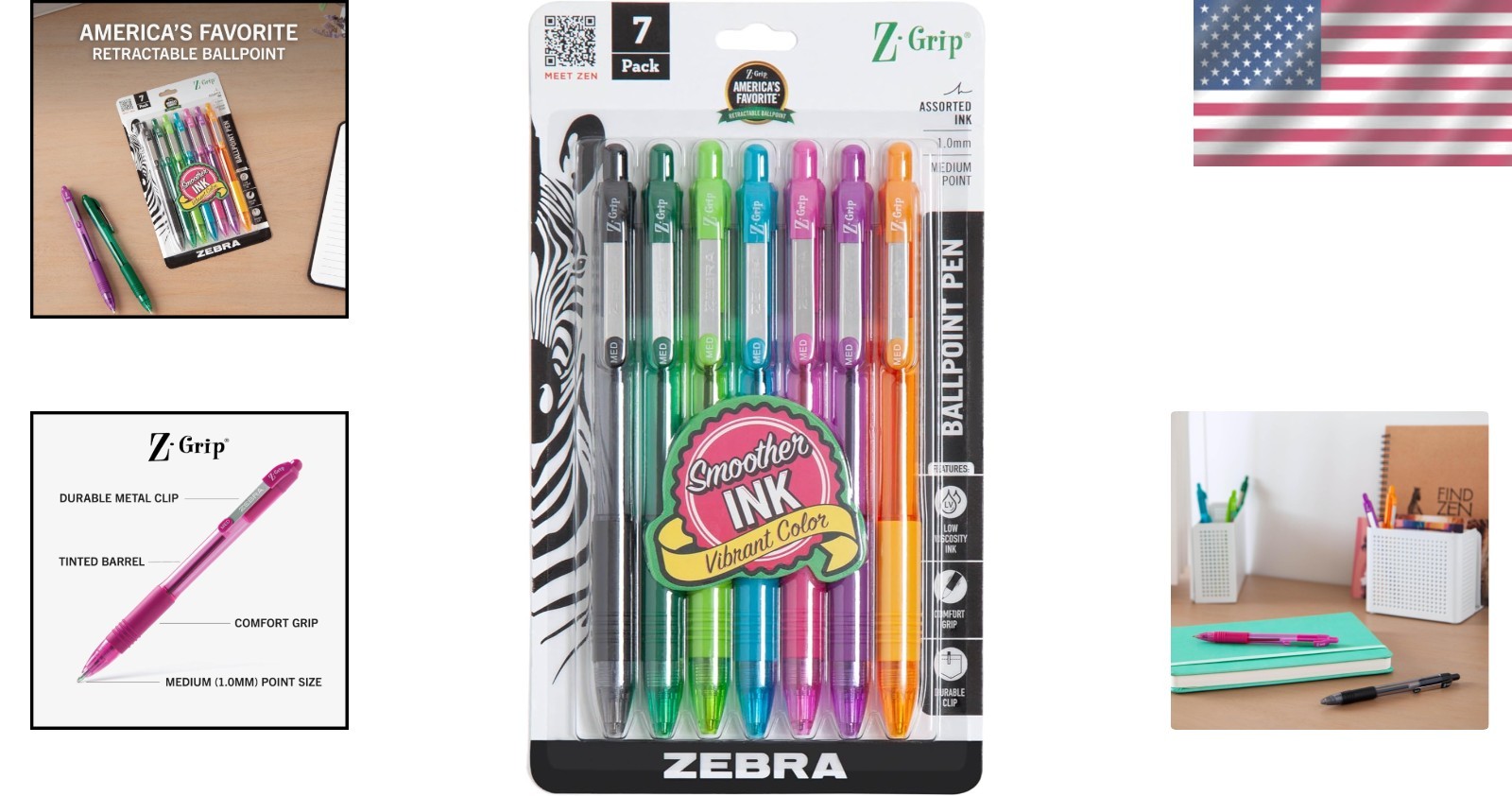 Smooth-Flowing Assorted Color Ballpoint Pens, 1.0mm Medium Point – 7-Pack