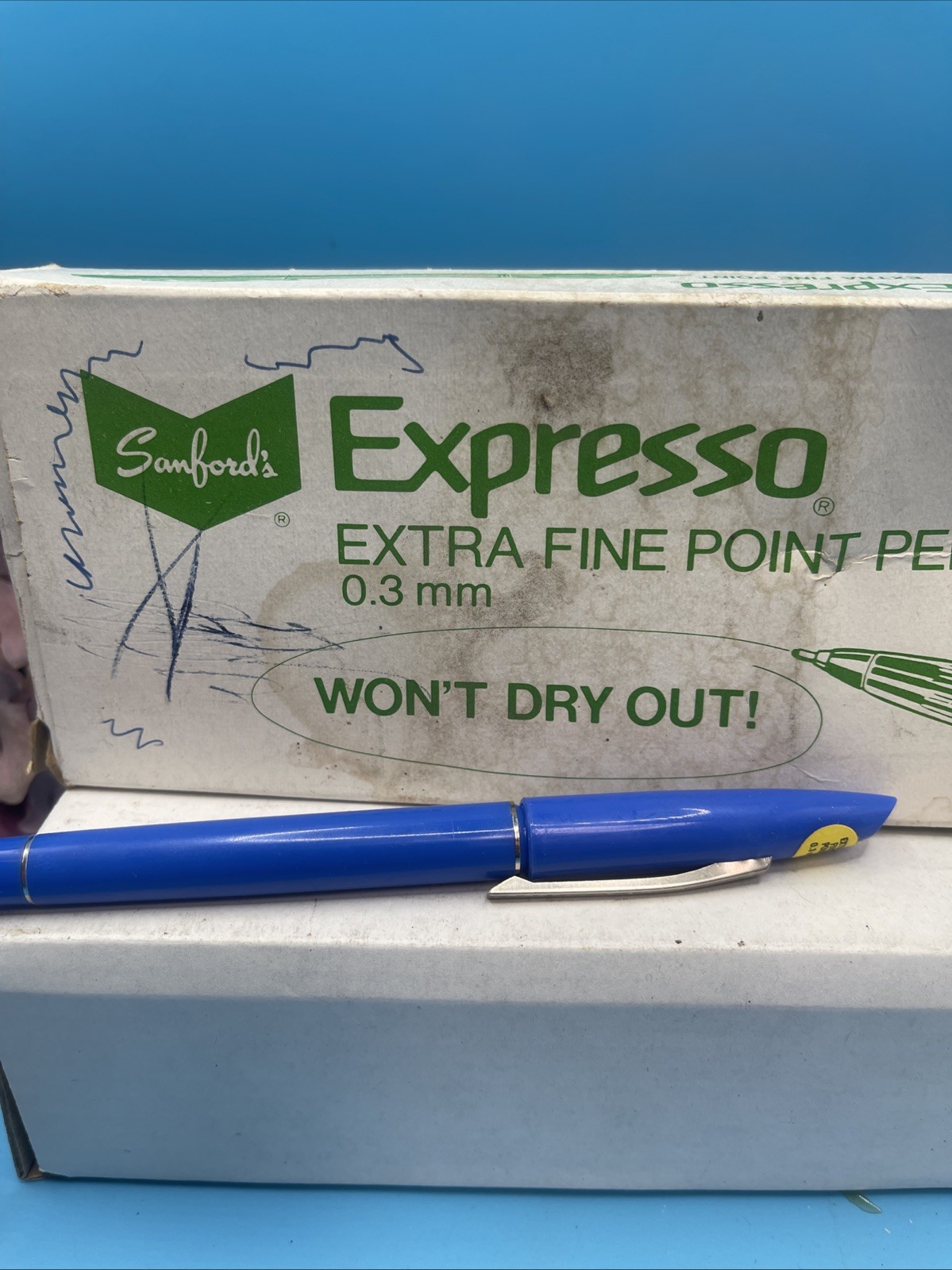 Vintage Sanford Expresso Extra Fine Point .3mm Blue Box Of 12 Tested NOS