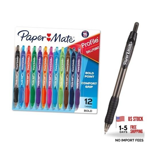 Paper Mate Profile Retractable Ballpoint Pens 12 Count (Pack of 1) Assorted