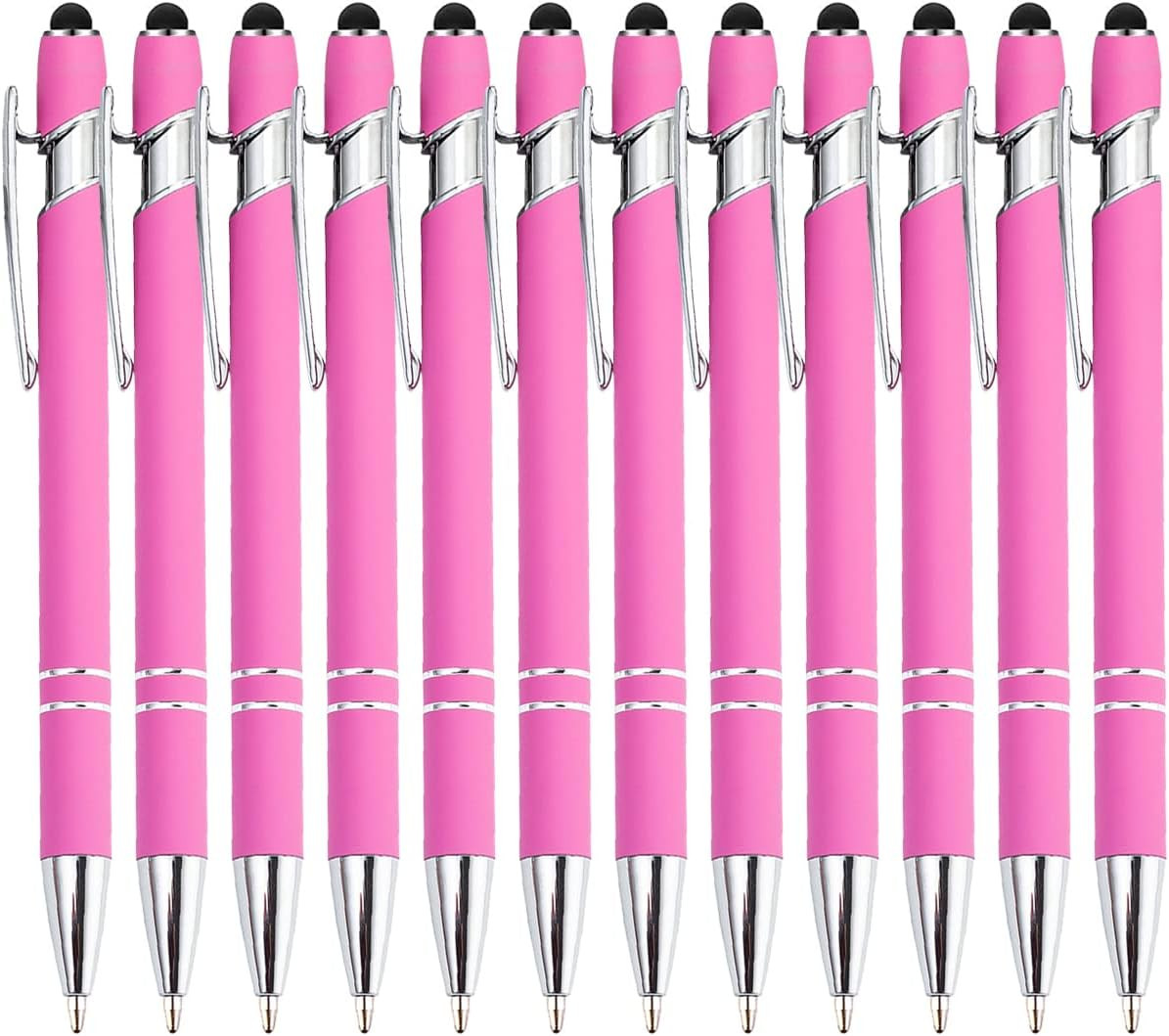 PASISIBICK 12 Pieces Pink Ballpoint Pen with Stylus Tip, 2 in 1 Stylus Stylish P
