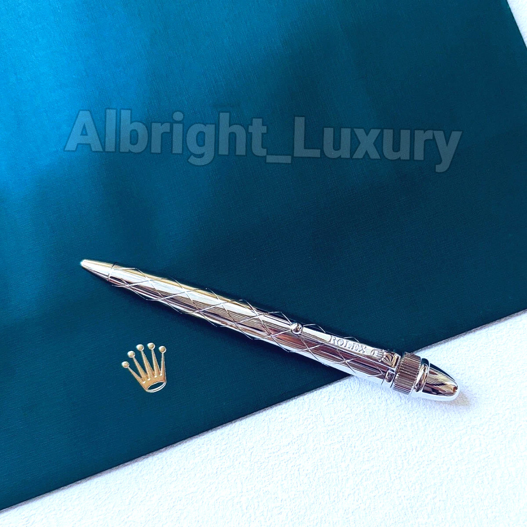 ROLEX Silver Diamond Guilloche Ballpoint Pen Luxury Executive Gift