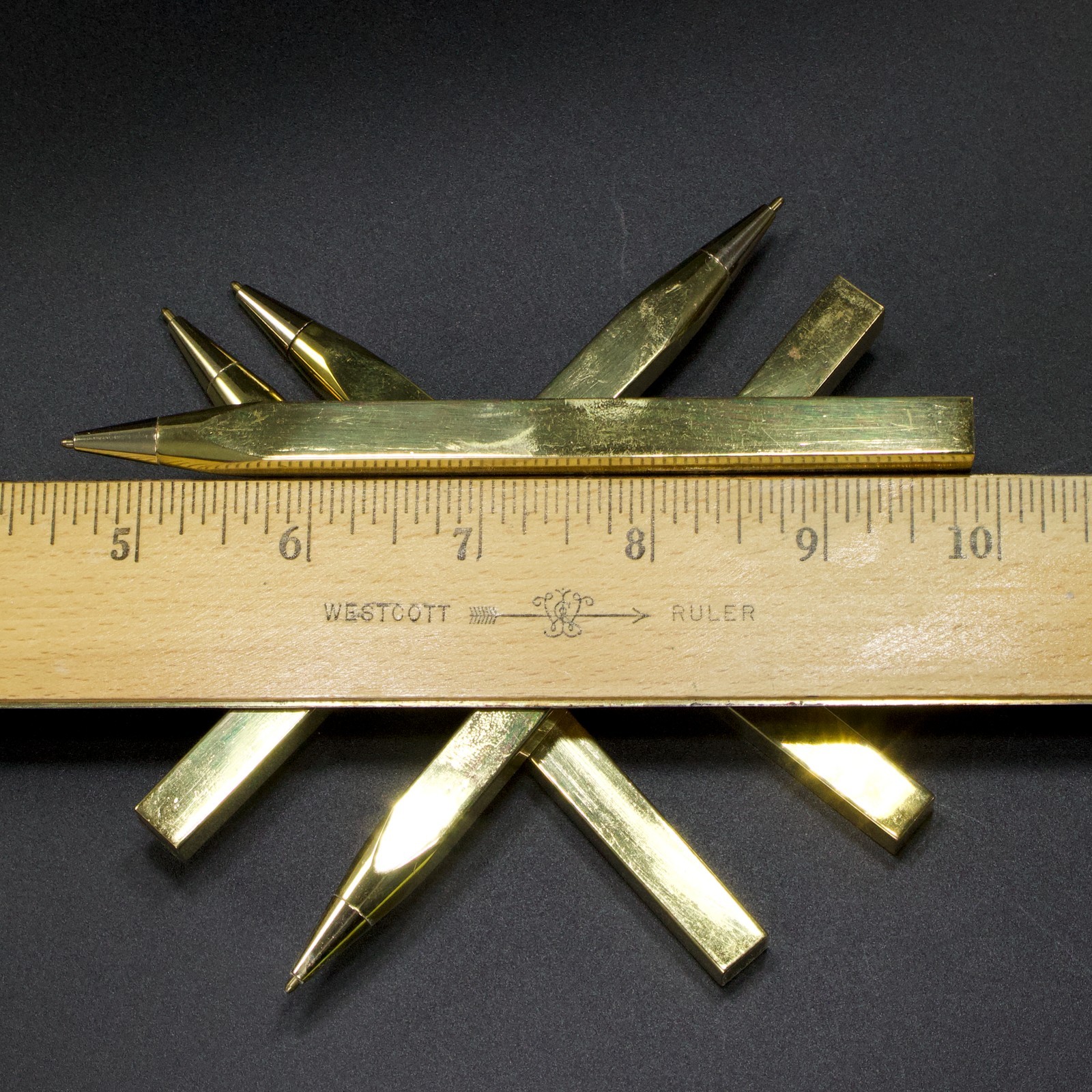Solid Brass Square Ballpoint Pens Vintage Machined Chamfered Unbranded 5.25″