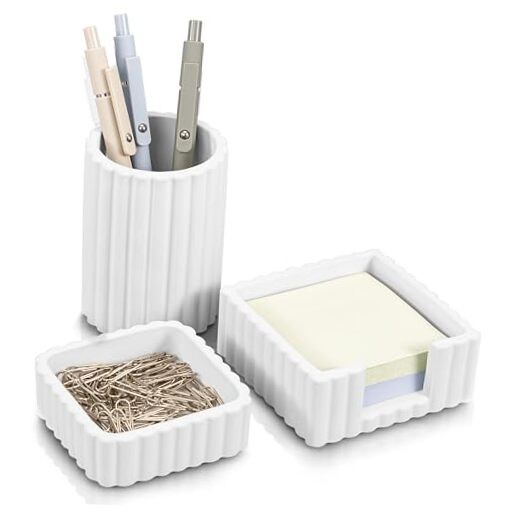 Modern Aesthetic Desk Accessories Set of 3 – Stylish Concrete Organizers Gray