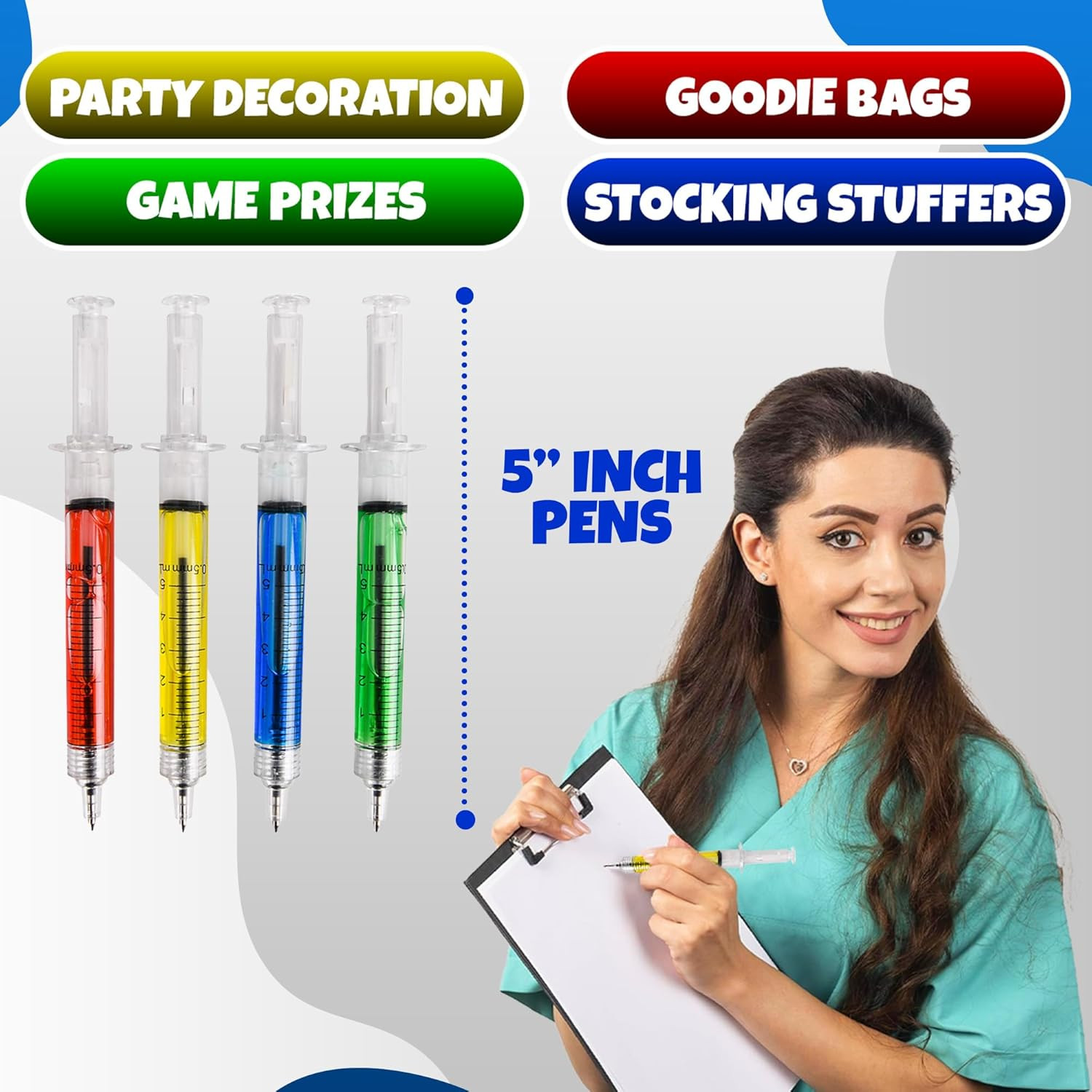 Syringe Pens – (Bulk Pack of 24) Retractable Fun Multi Color Novelty Pen for …