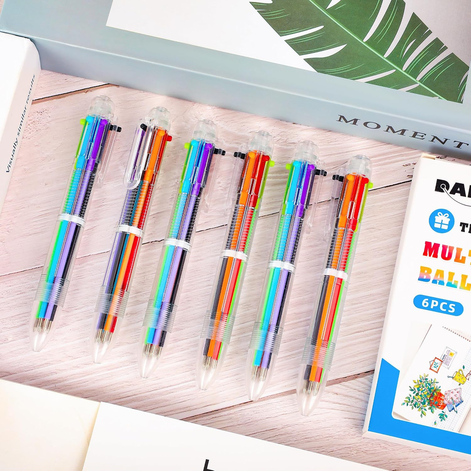 Ballpoint Pen Set 6 Pack Multicolor 0.5mm 6-in-1 Pens Writing and Drawing