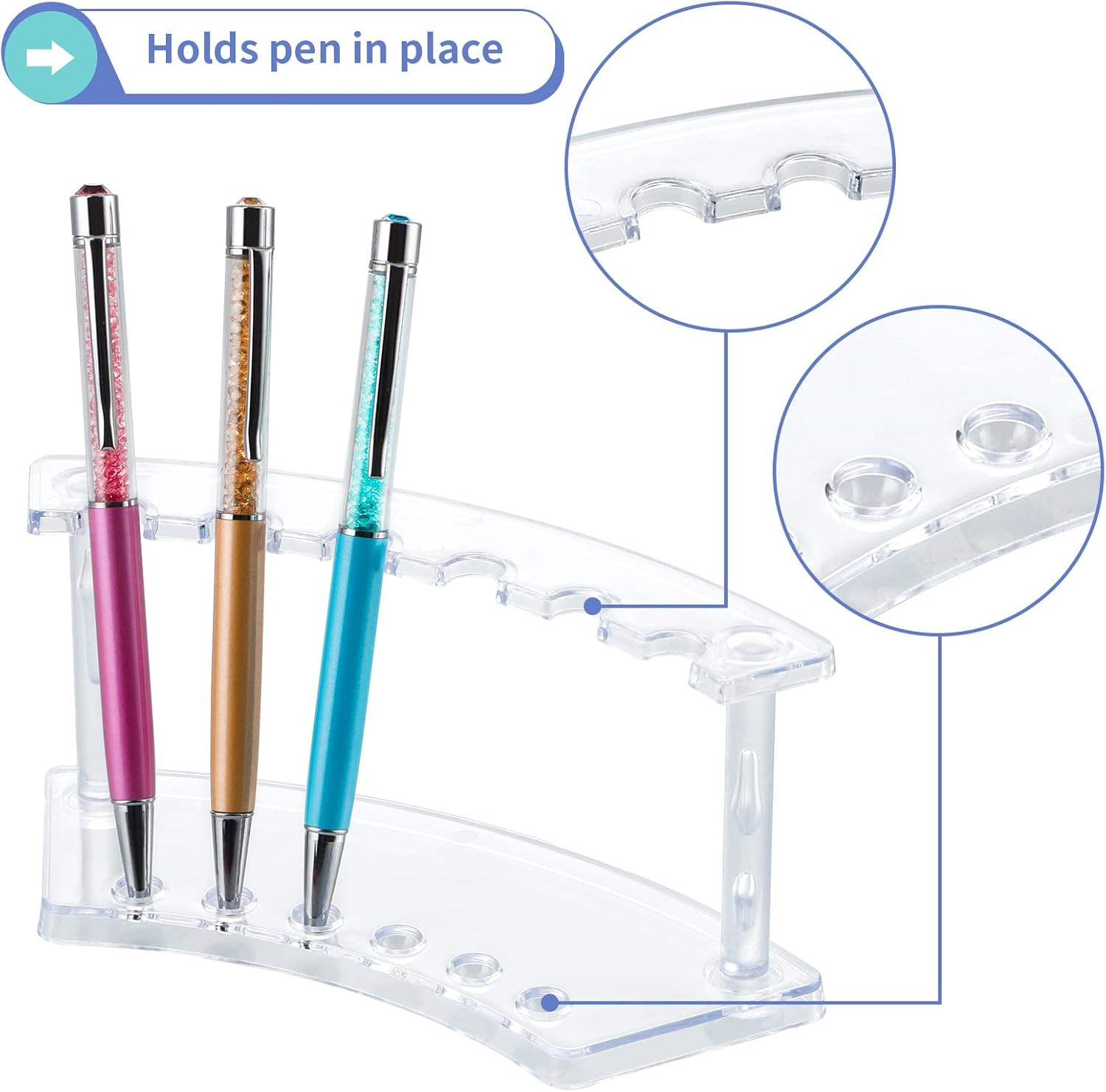 6 Pcs Pen Display Stand, 6 Slots Plastic Pen Holder, Clear Pen Display Rack for
