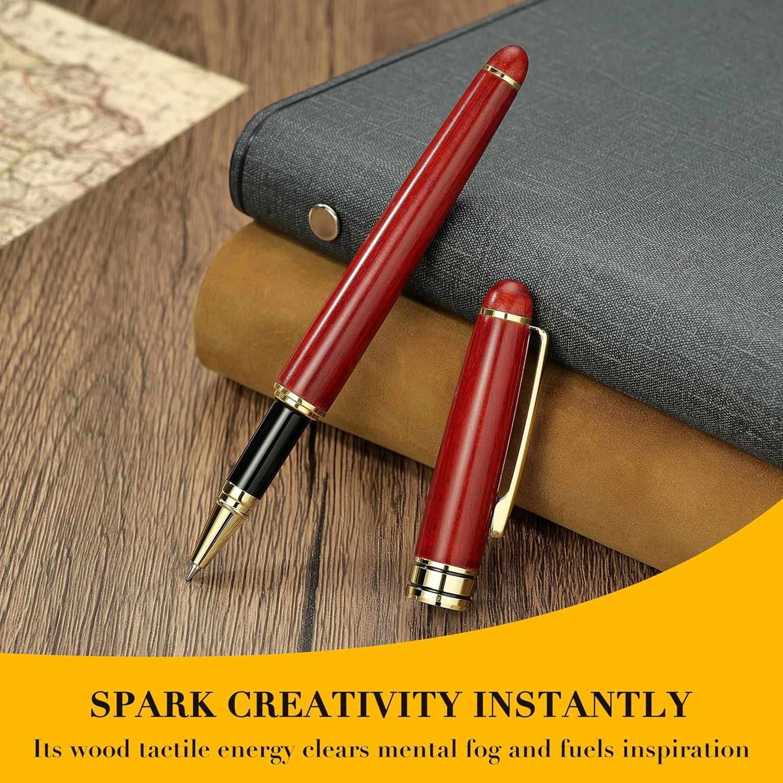 Wood Ballpoint Pen Writing Set, Rosewood, 0.5mm Fine Tip, Signature Gift, Office