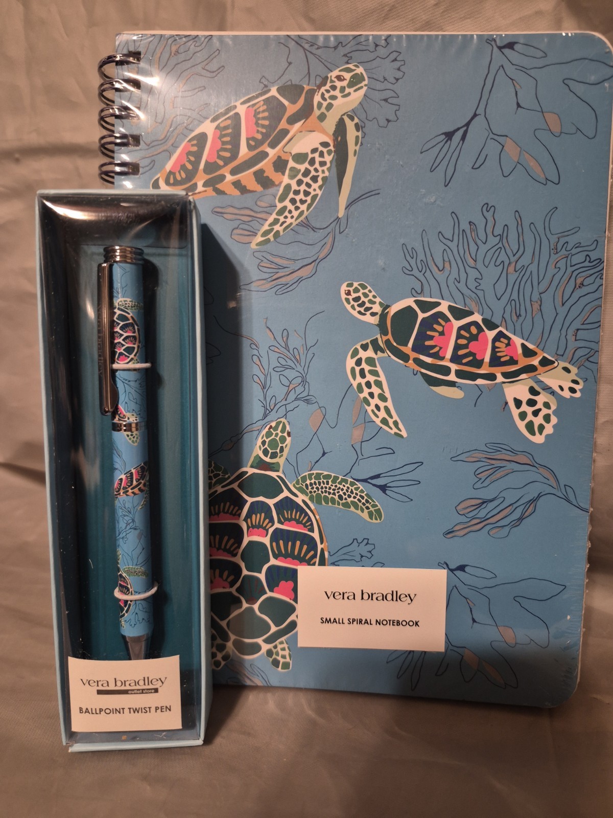 Vera Bradley Sea Turtles Ballpoint Twist Pen And Small Spiral Notebook Brand New