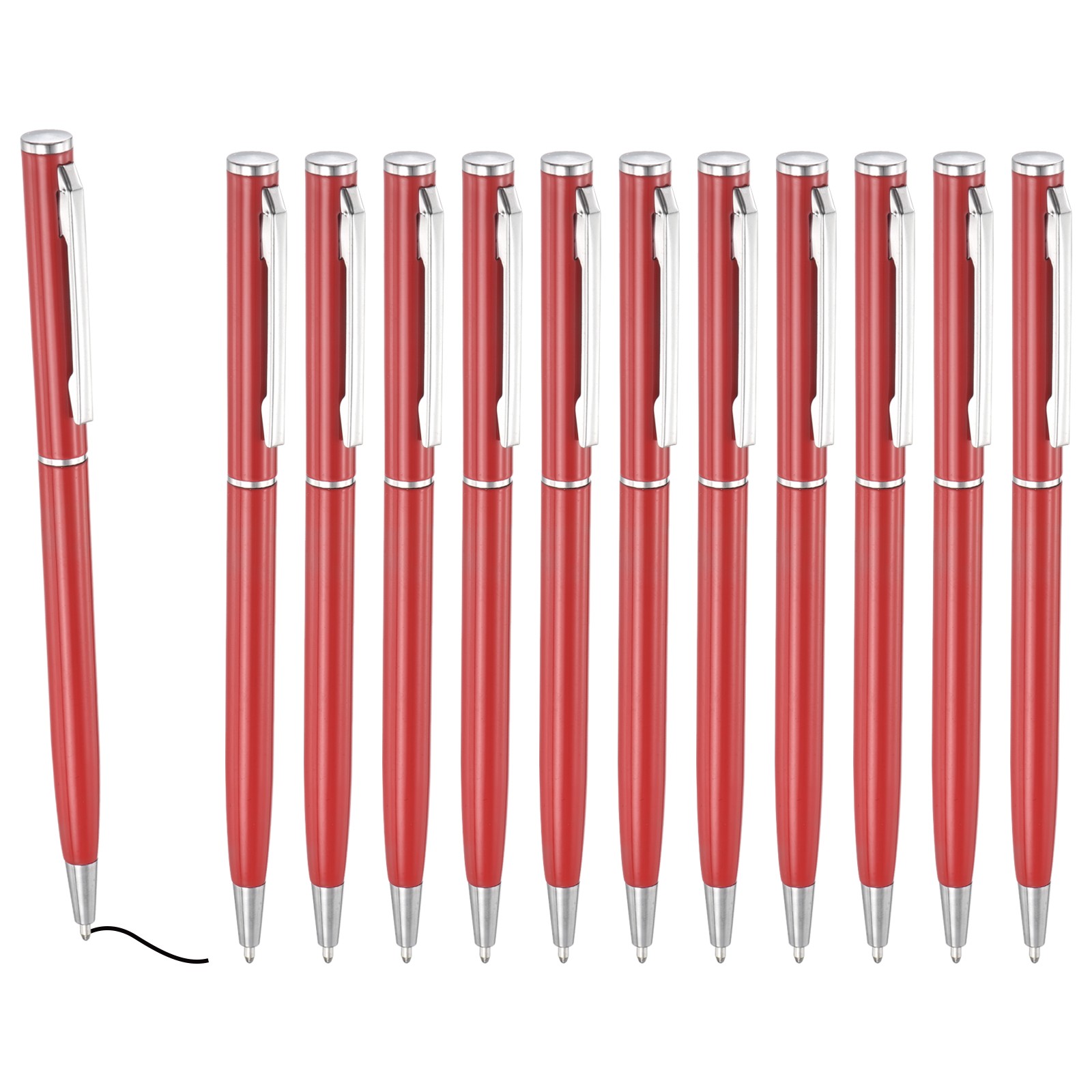 Slim Metallic Ballpoint Pen, 12Pcs Black Ink 1mm Medium Point Pen, Red