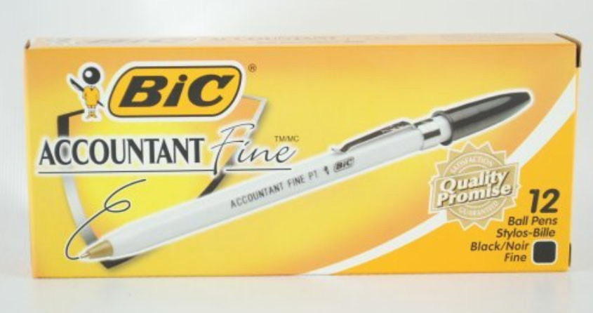 Bic Corp Ballpoint Pens Accountant Black Fine Pt Silver Clip White Body 12 Pens