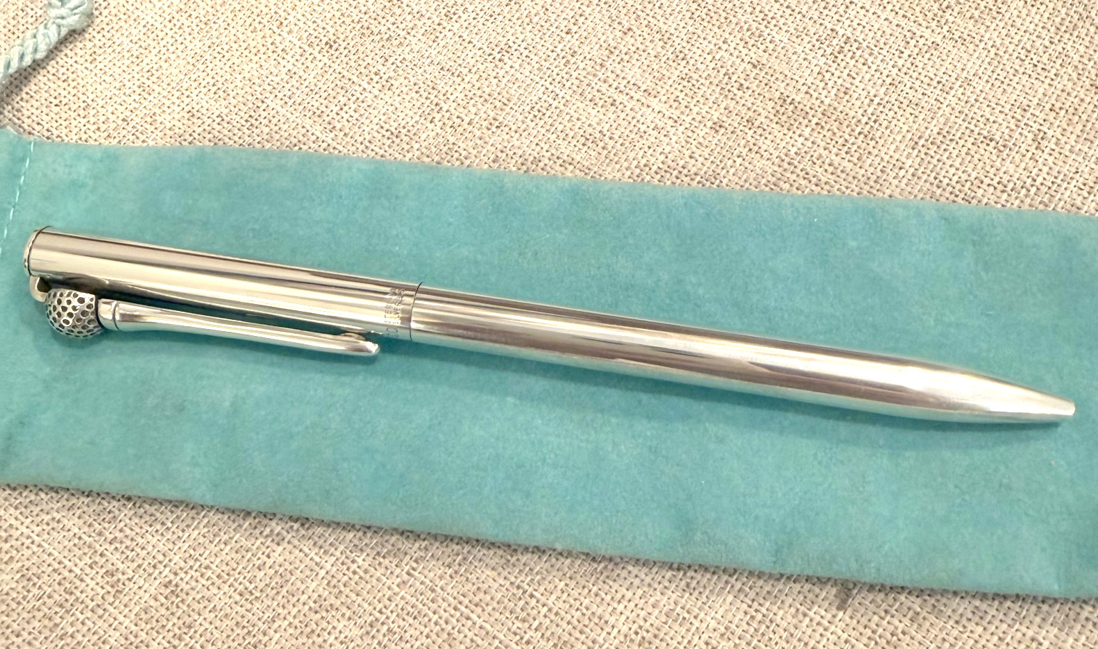 TIFFANY&CO. Sterling Silver 925 Golf Ball Clip Ballpoint Pen w/ Pouch