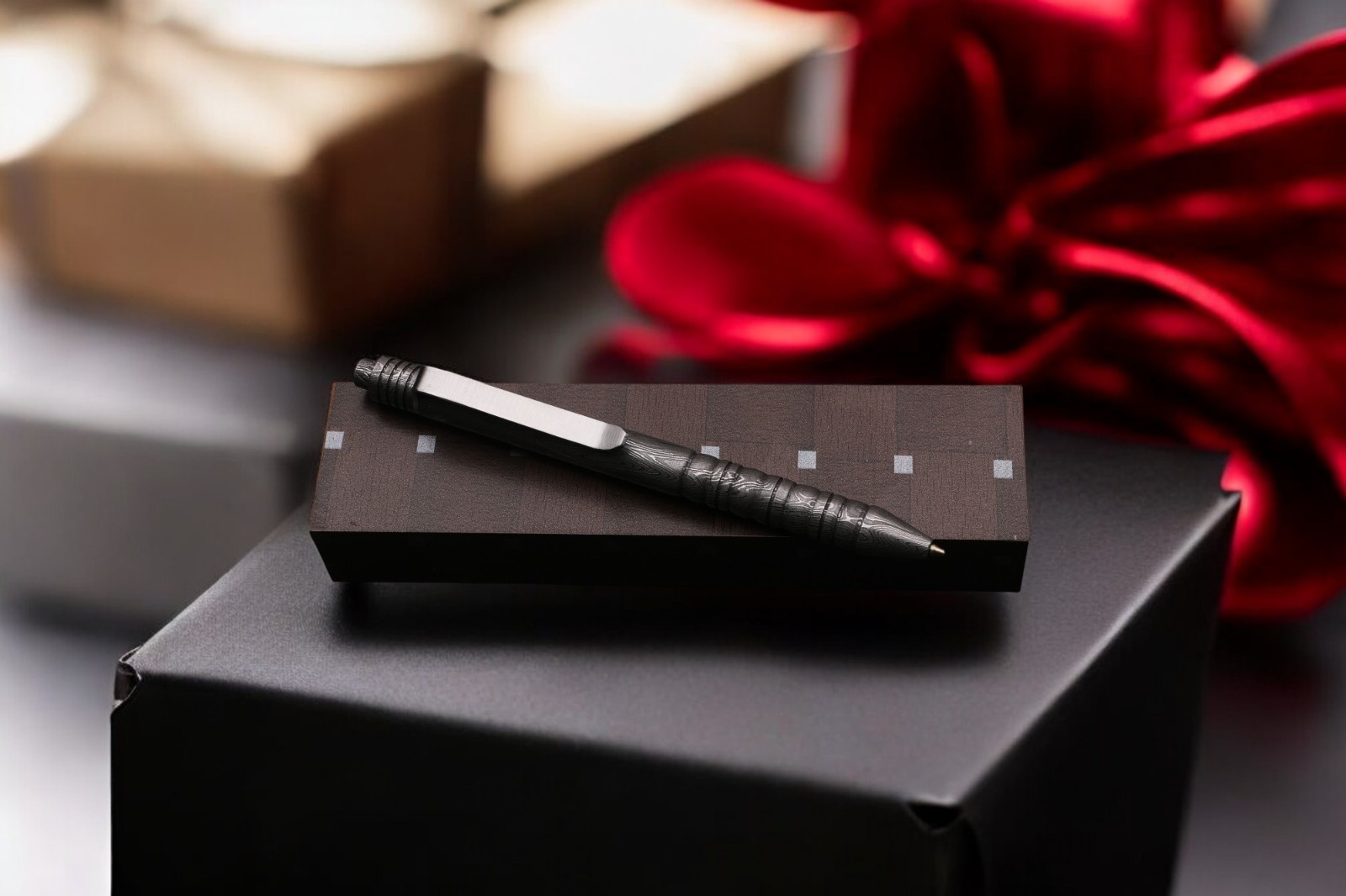 Damascus Steel Metal Ballpoint Pen Silver 137mm 70g Stationary Gift w/Box