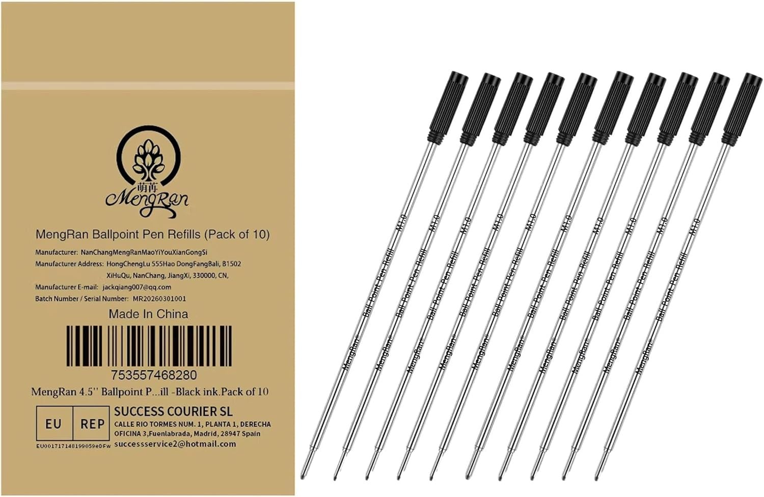 4.5» Ballpoint Ink Pen Refills for Twist Pens,Black,10Pcs | 1mm Medium Tip,