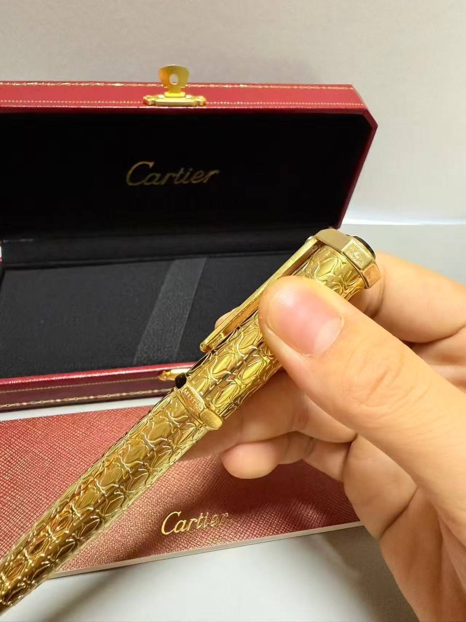 Cartier Gold Ballpoint Pen Engraved Luxury Writing Instrument NIB