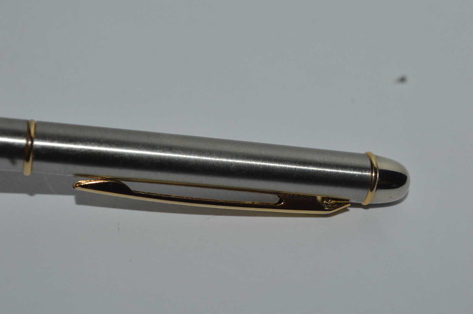 SCULLY SINCE 1906 Ball Pen Slim Brushed Stainless Steel Gold Trim Twist Action
