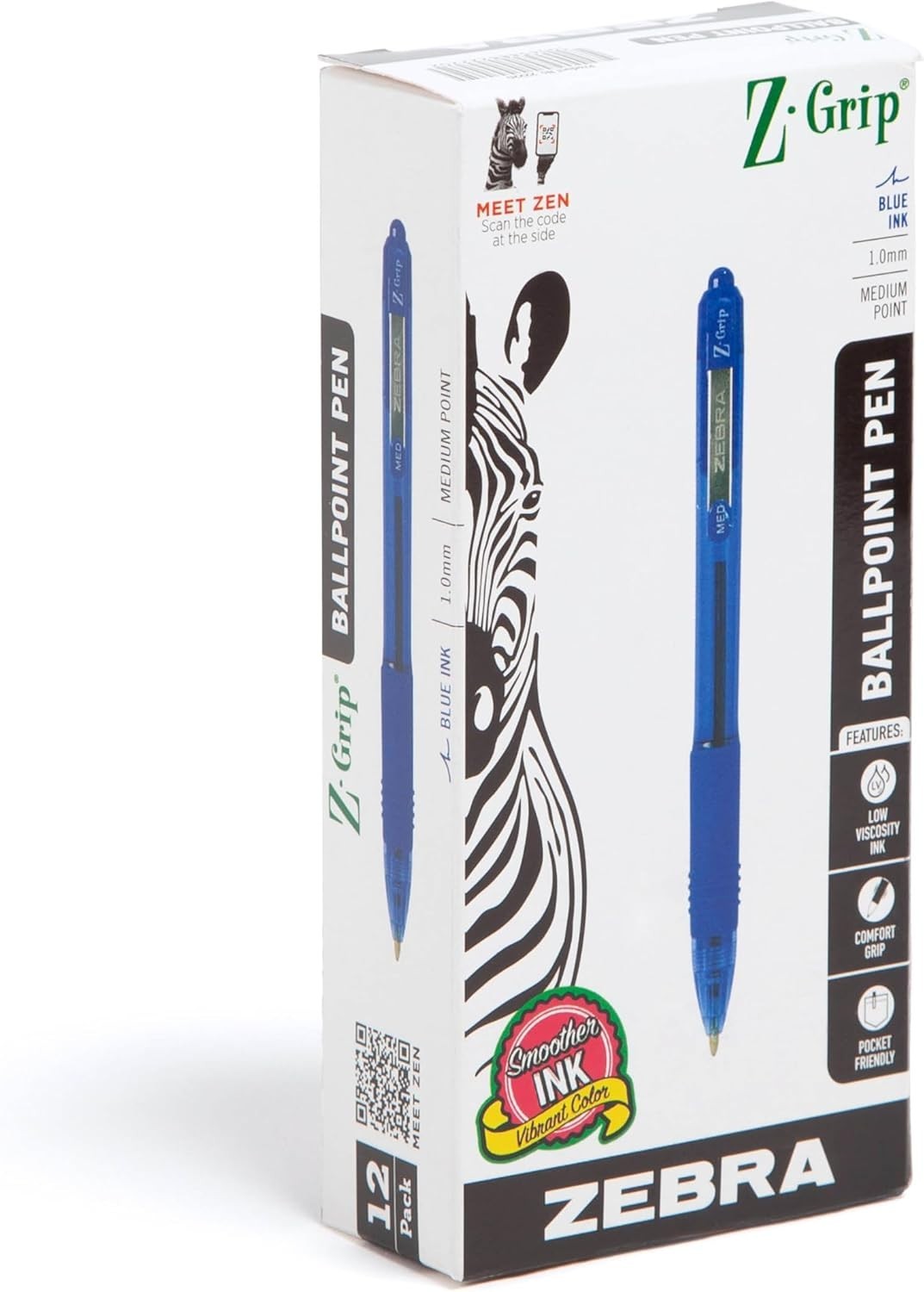 12-Pack Z-Grip Ballpoint Pens – Ergonomic Grip & Smooth Blue Ink for Journaling