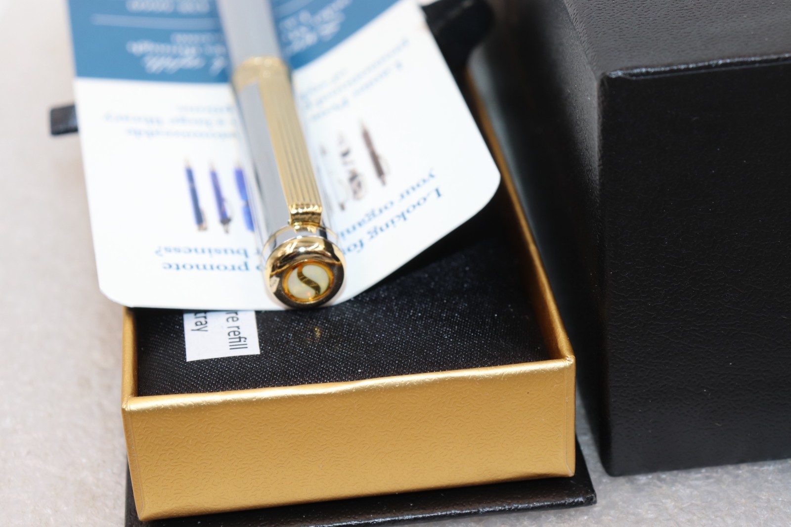 Scriveiner London Silver Gold Roller Ball Luxury Pen Gold Trim with Box