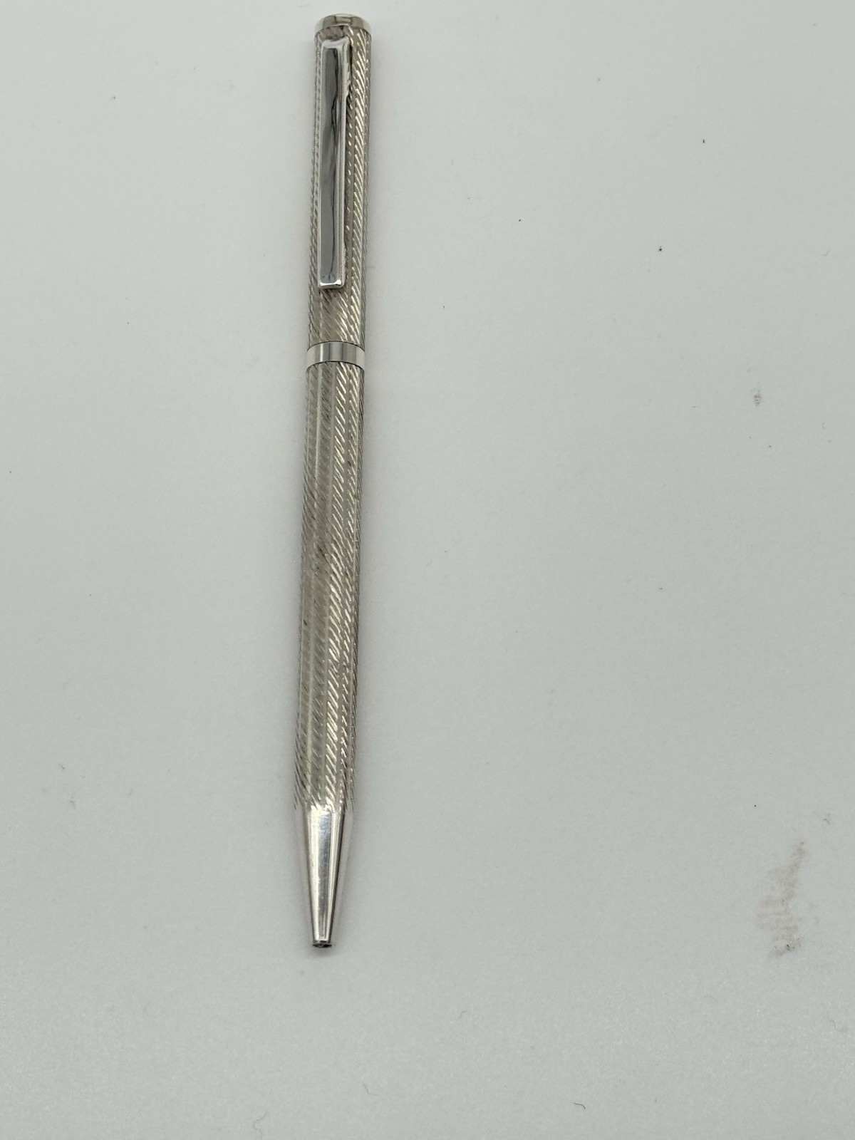 Sterling Silver 925 Ballpoint Twist Pen Flat Top Blue Ink Working