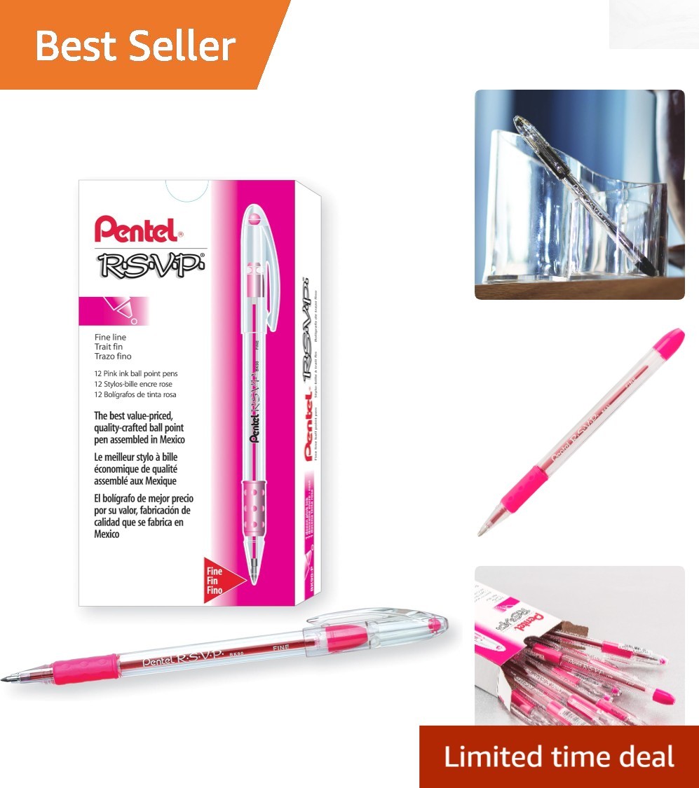 Durable RSVP 0.7mm Pink Ink Ballpoint Pen Set, 12 Count with Refillable Options