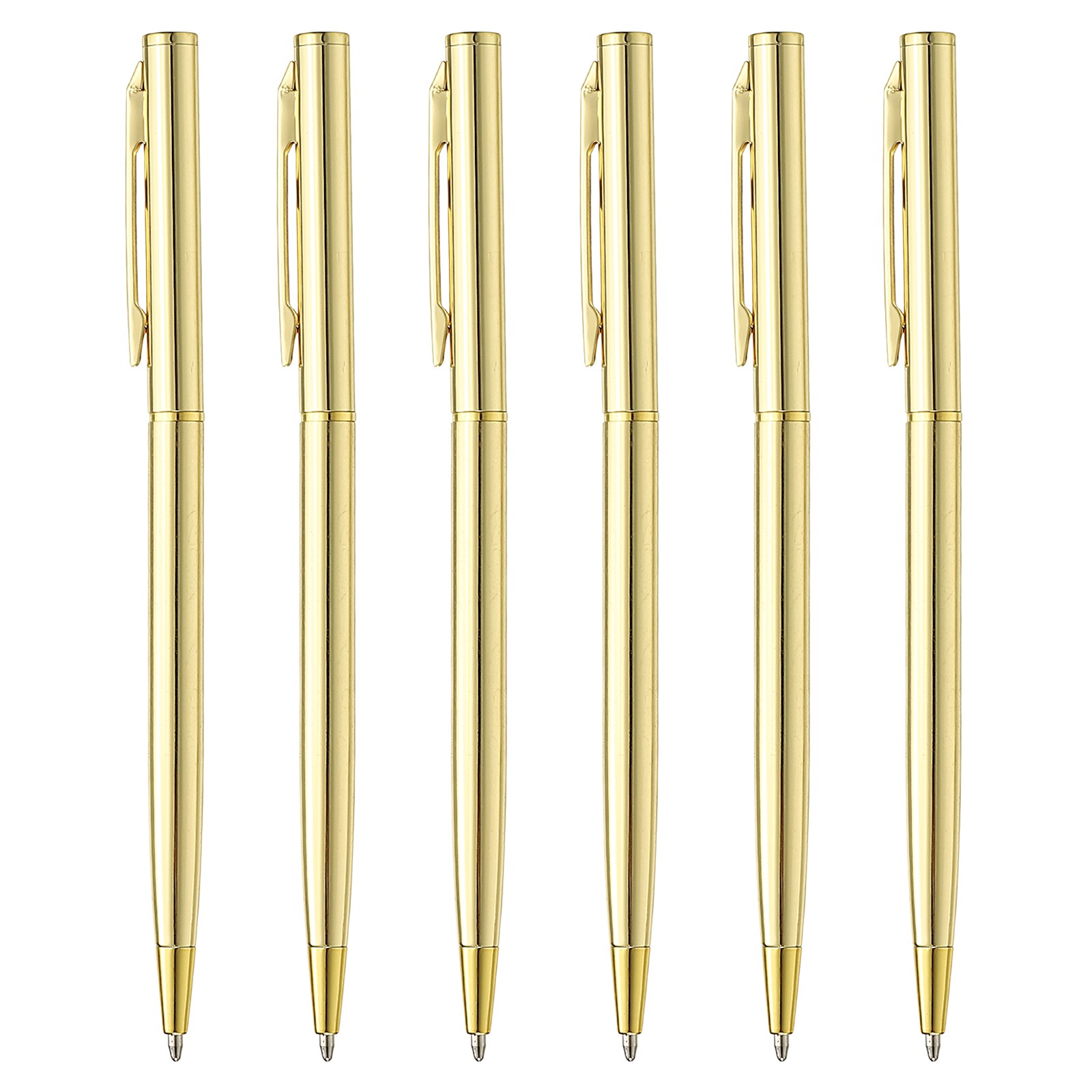 Slim Metallic Ballpoint Pen, 6Pcs Writing Pens with Clips Style 1, Golden