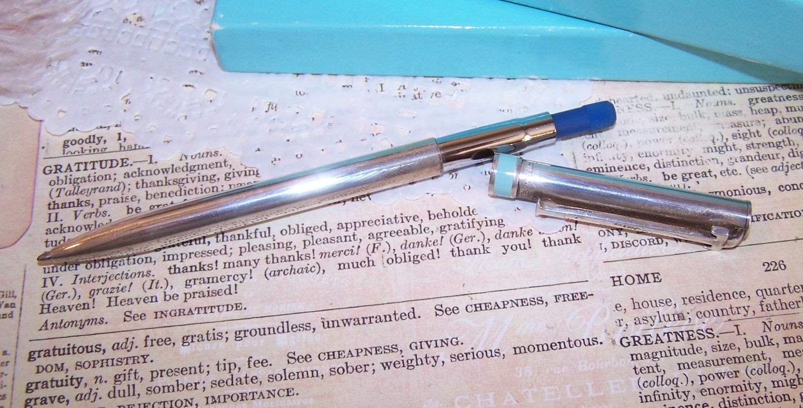TIFFANY & Co Sterling Silver Retractable Ballpoint Pen – Blue Enamel Stripe