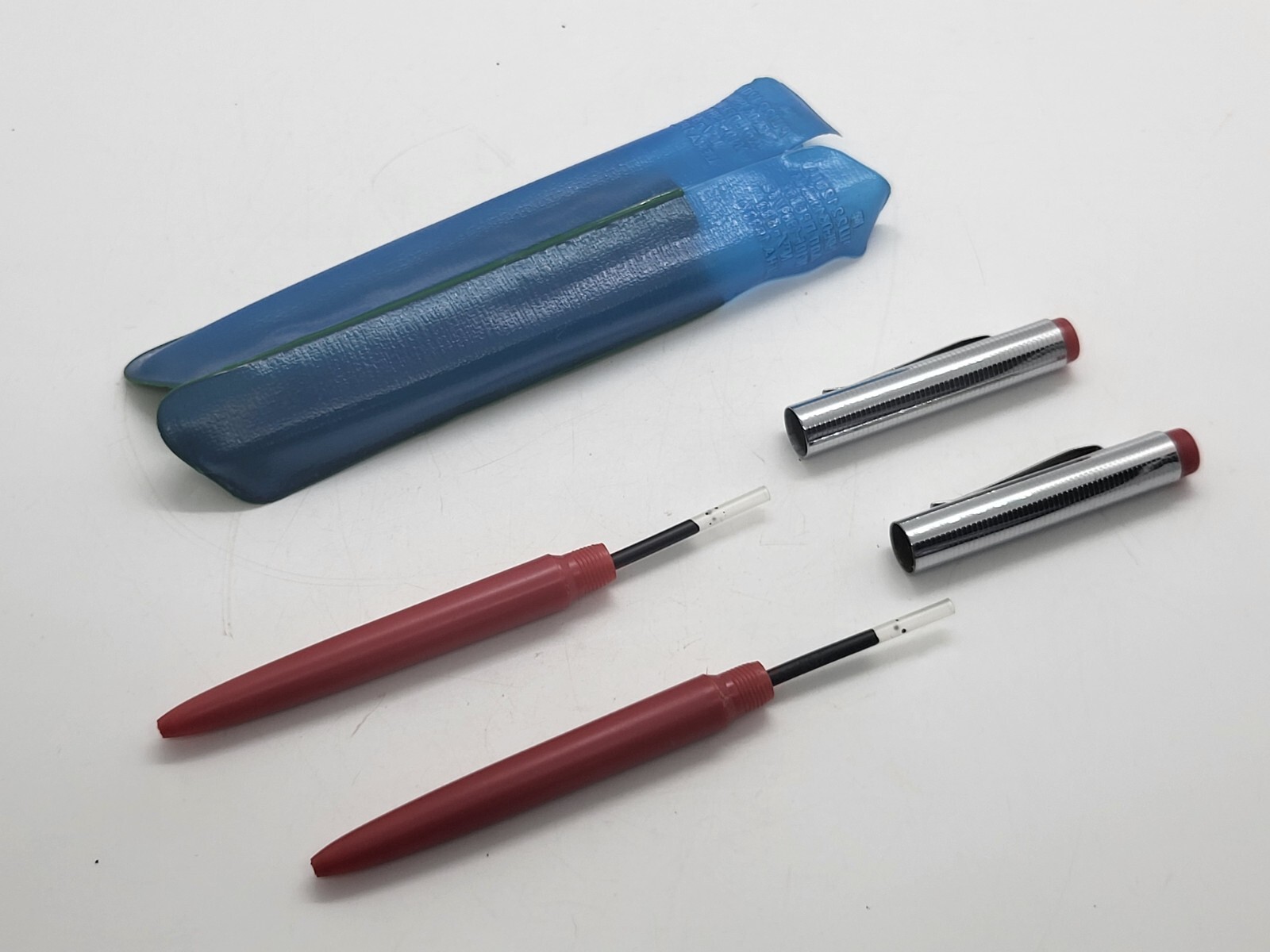 Vintage Soviet ballpoint pens 2 pieces USSR red in metal and plastic cases