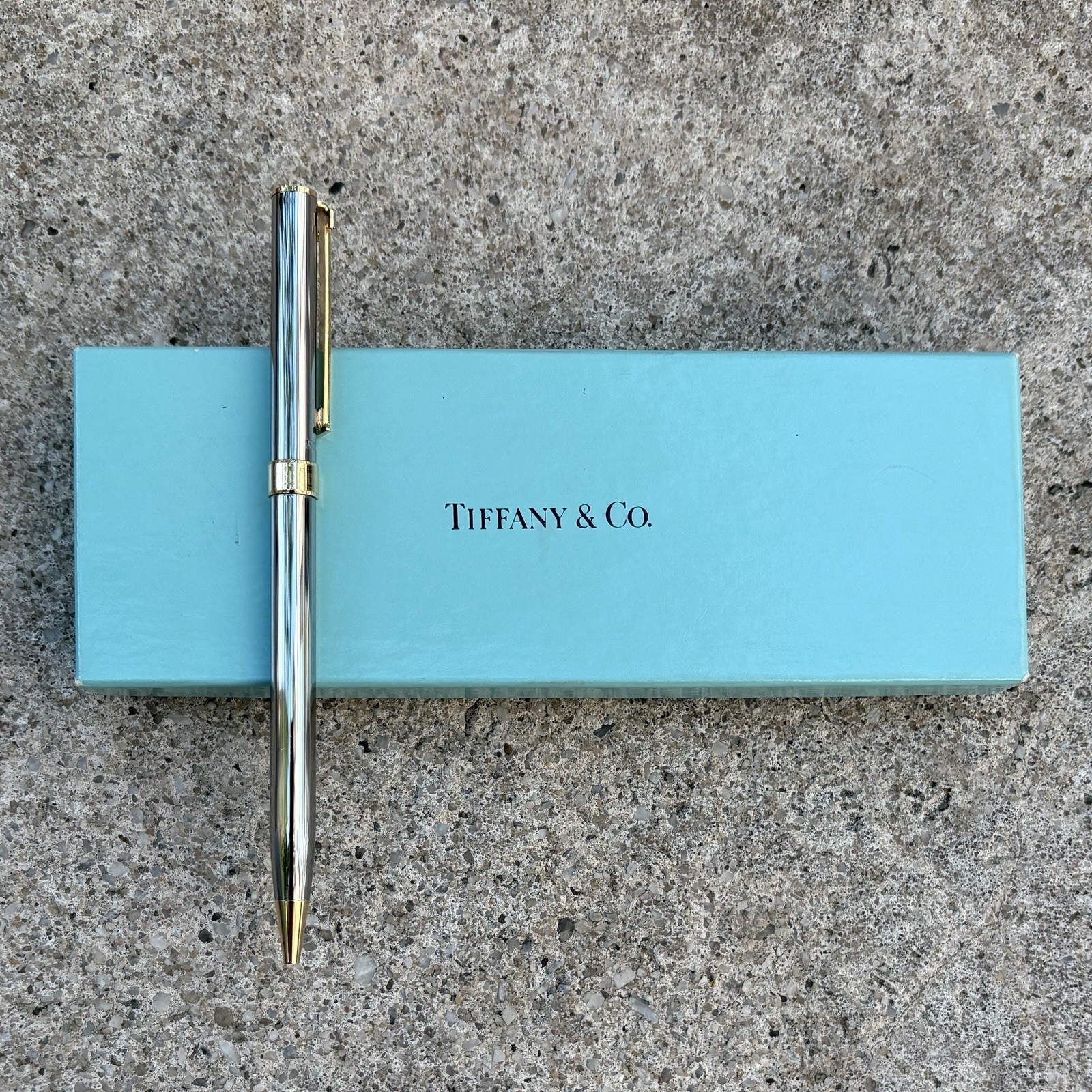NWOT TIFFANY＆CO. Ballpoint Pen T Clip Silver & Gold Trim Box & Pouch