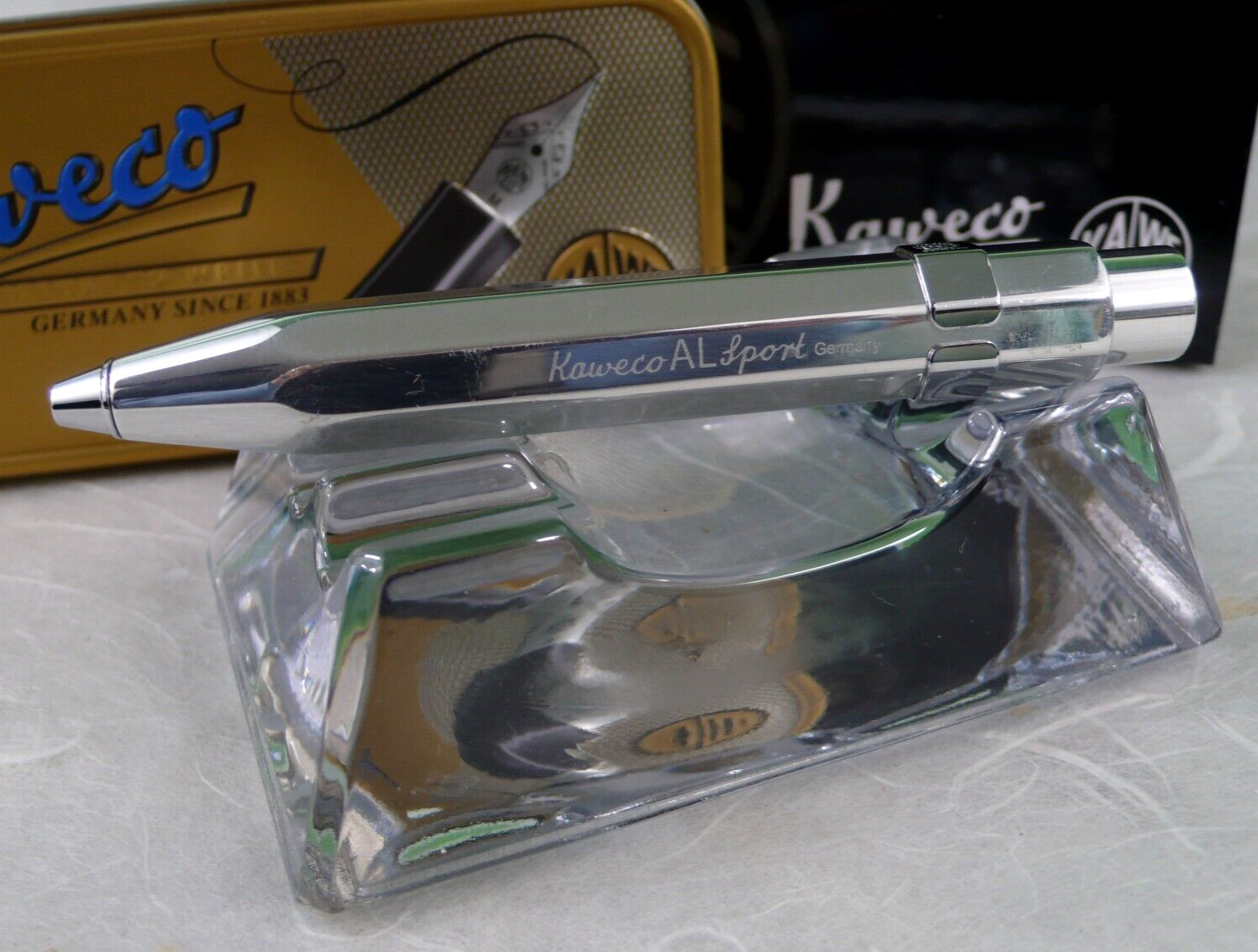 NIB KAWECO AL SPORT RETRACTABLE BALLPOINT INK PEN w/POCKET CLIP in RAW ALUMINUM