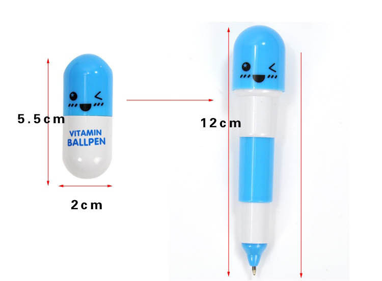 1PC Ballpoint Pen Stationery Gift Cartoon Face Capsule Pill Cute Vitamin Ballpen