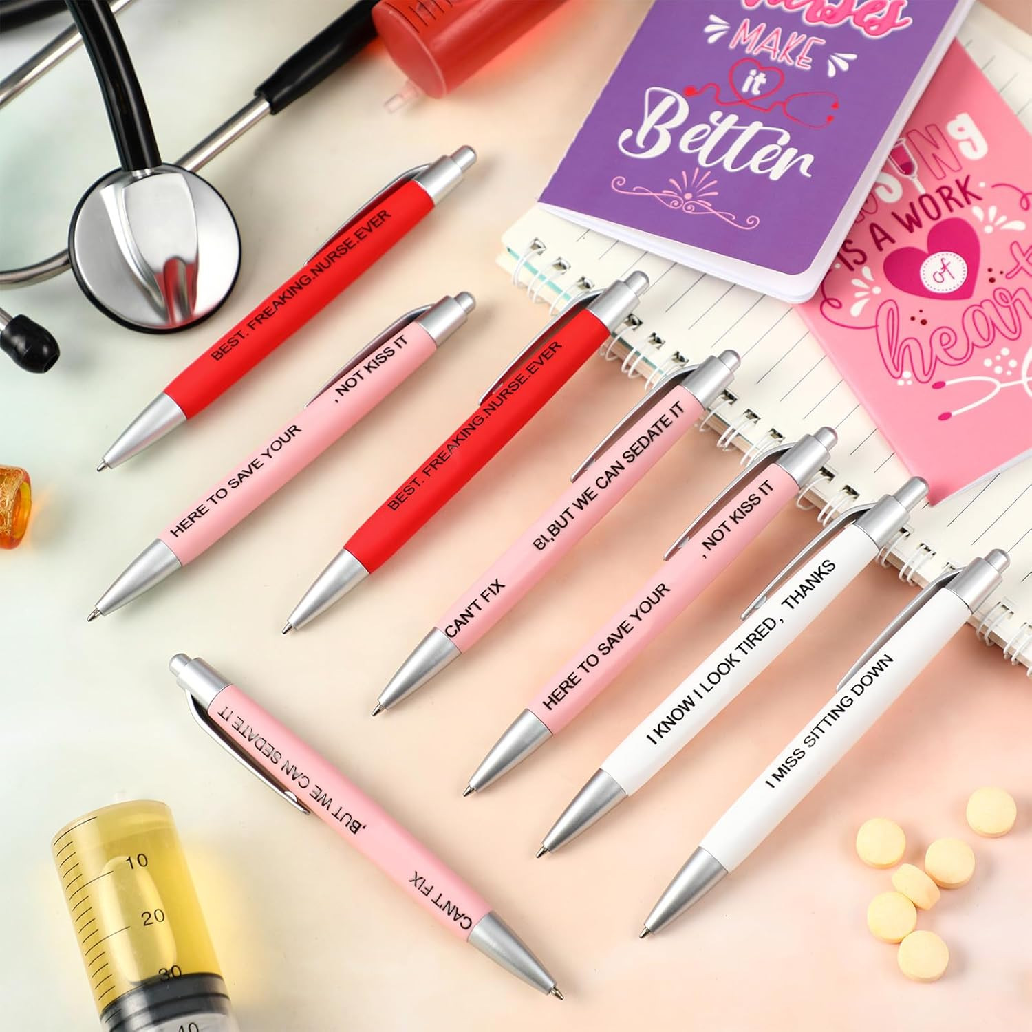 10 Pcs Nurses Ballpoint Pens Funny RN Gifts for Nurses Cute Gifts Black Ink W…