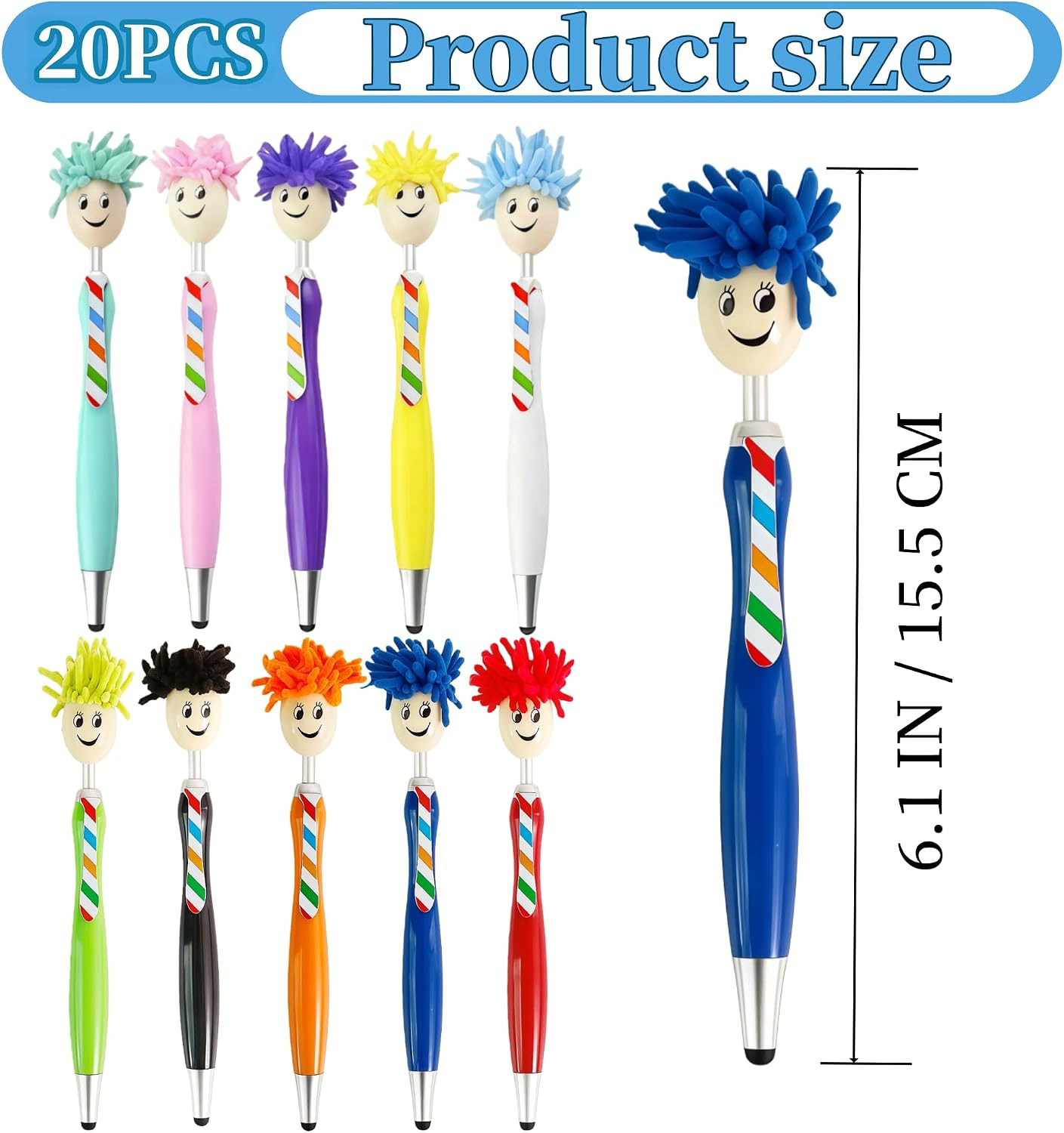 Mop Head Ballpoint Pens, 20PCS Funny Pen with Plush Hair for Adults | Novelty St