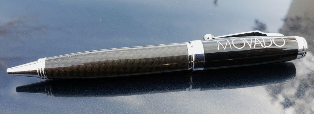 Movado Branded ballpoint pen black and carbon fiber NEW